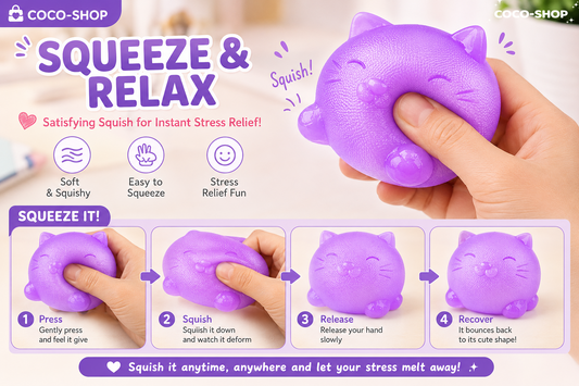 Cute Cat Squishy Stress Relief Toy – Soft Sensory Fidget Toy for Relaxation and Stress Relief