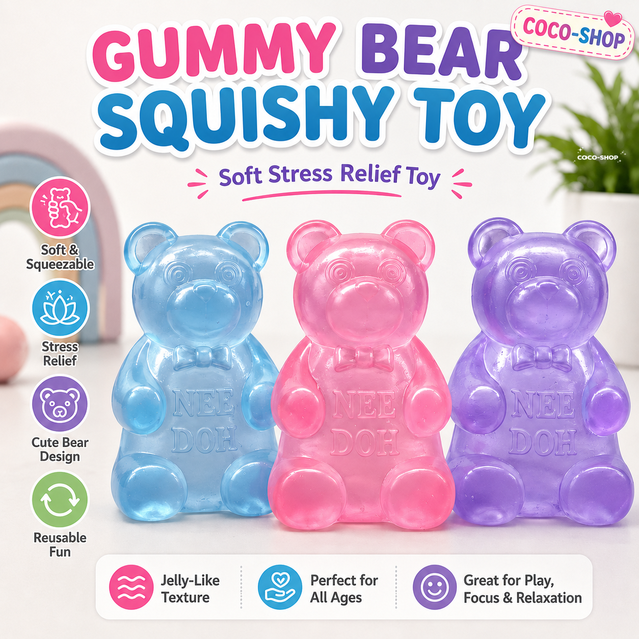 Sparkly Gummy Bear Squishy – Sweet, Soft & Satisfying to Squeeze