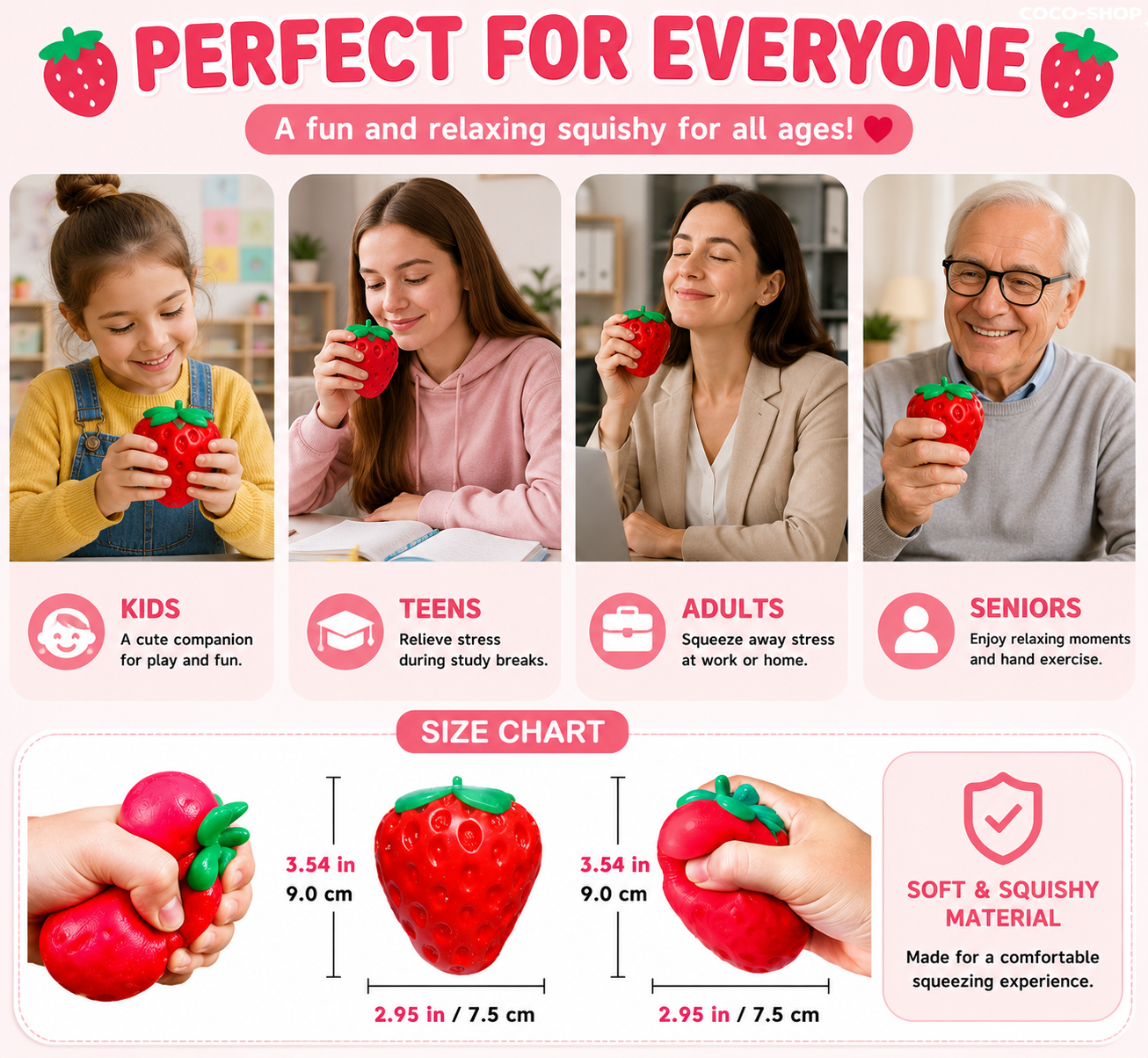 Strawberry Squishy Toy Stress Relief Fidget Toy Soft Squeeze Sensory Toy