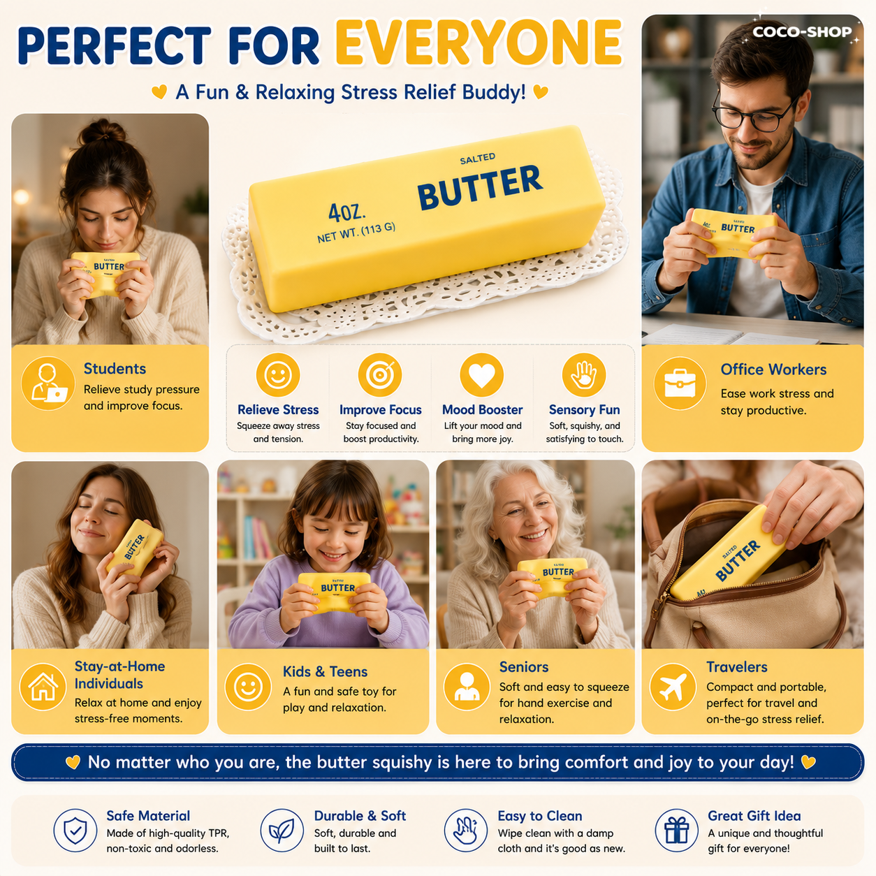 Butter Squishy Toy Stress Relief Fidget Toy Soft Squeeze Sensory Toy