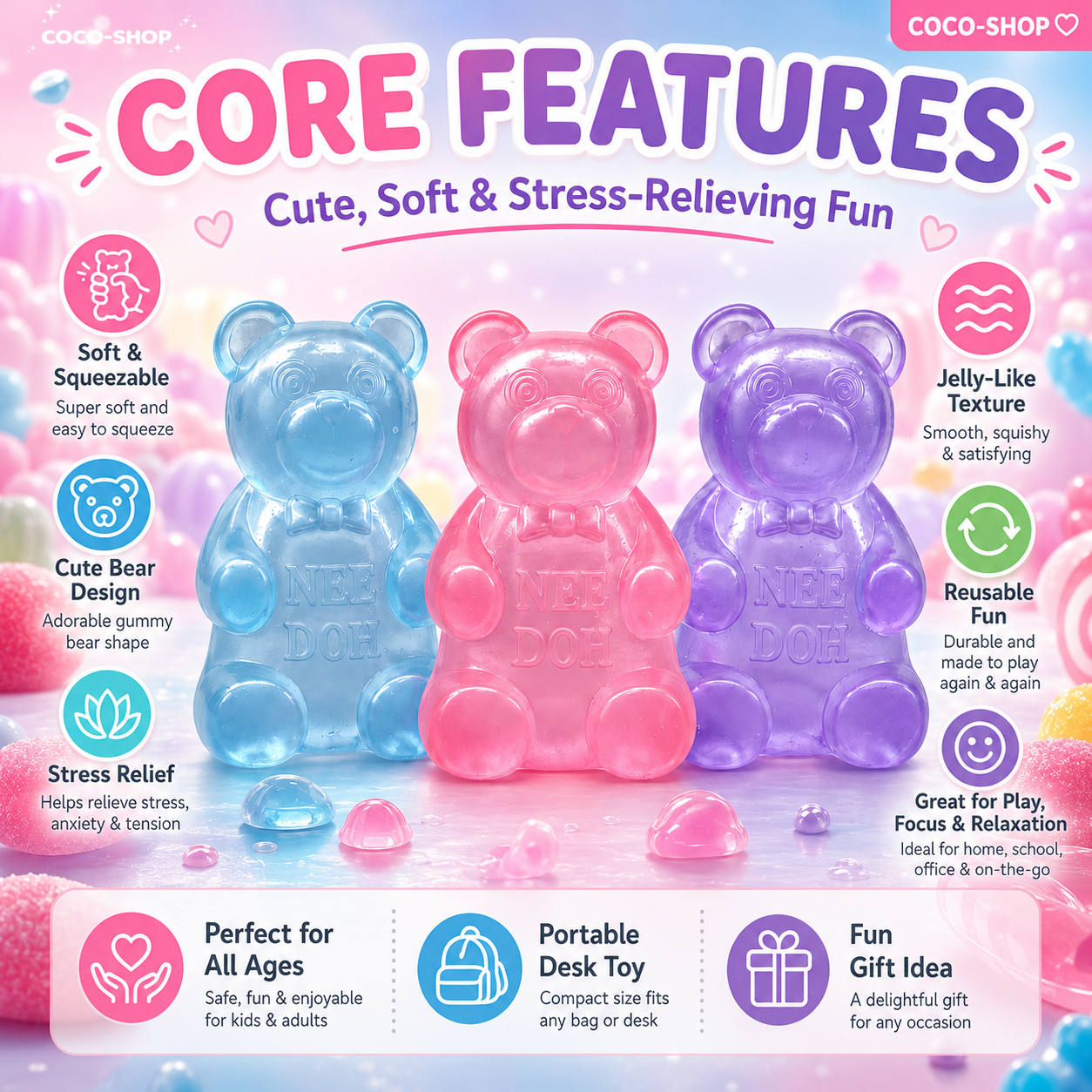 Sparkly Gummy Bear Squishy – Sweet, Soft & Satisfying to Squeeze