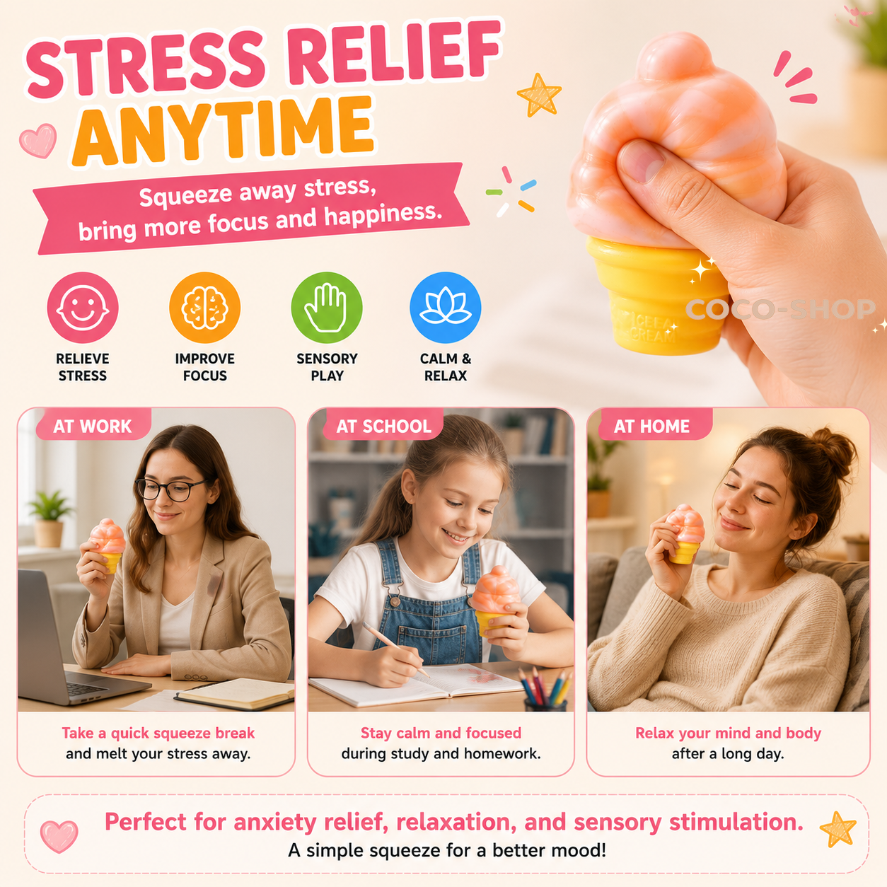 Ice Cream Squishy Toy – Soft, Sweet & Stress Relief Fun