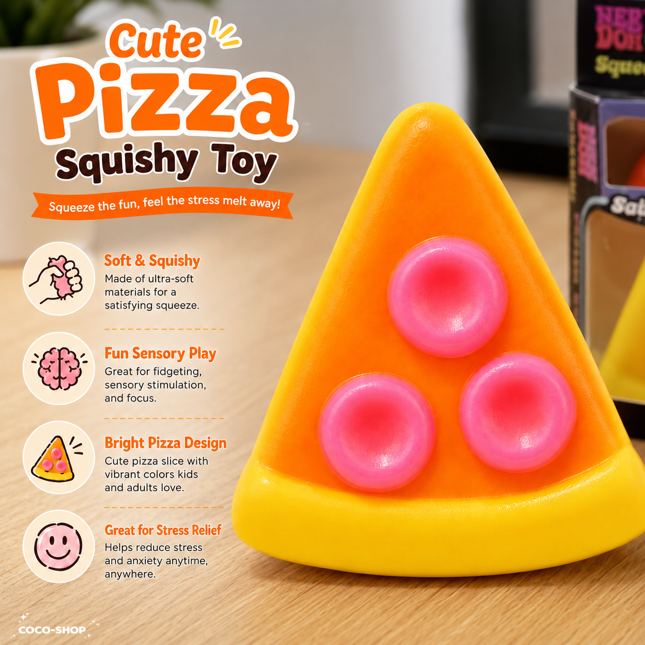 Cute Pizza Squishy Toy – Soft, Squeezable & Stress Relief Fun