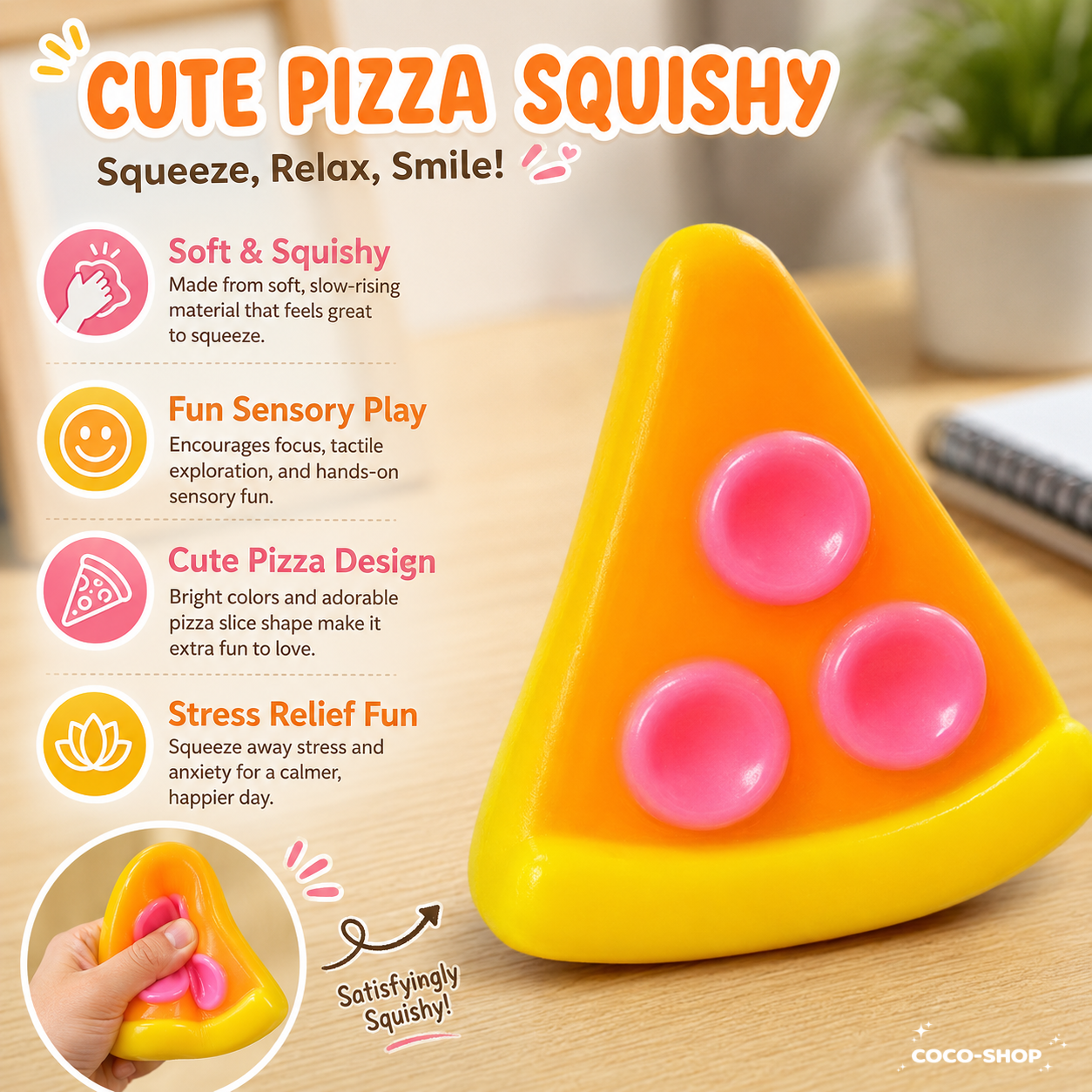 Cute Pizza Squishy Toy – Soft, Squeezable & Stress Relief Fun