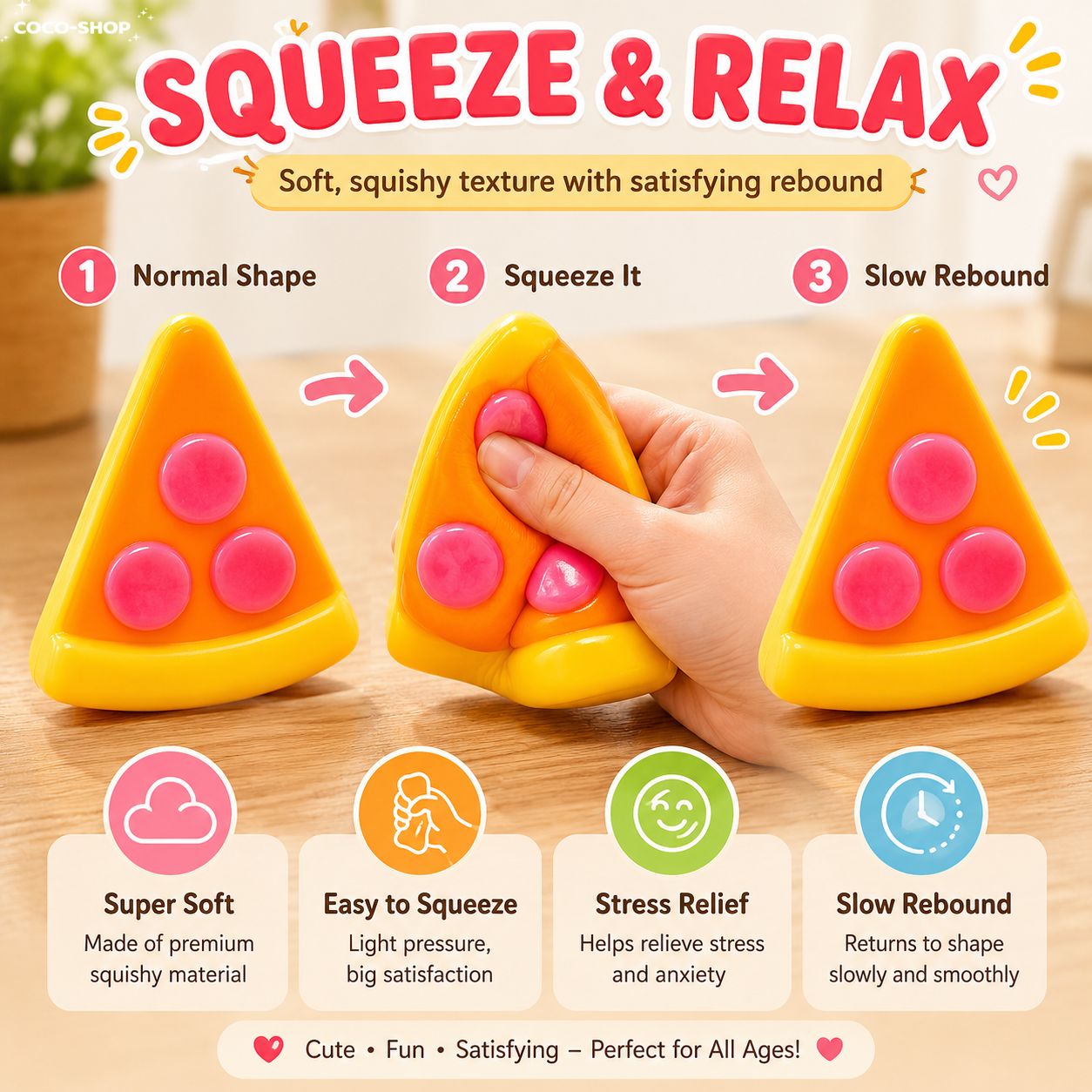 Cute Pizza Squishy Toy – Soft, Squeezable & Stress Relief Fun