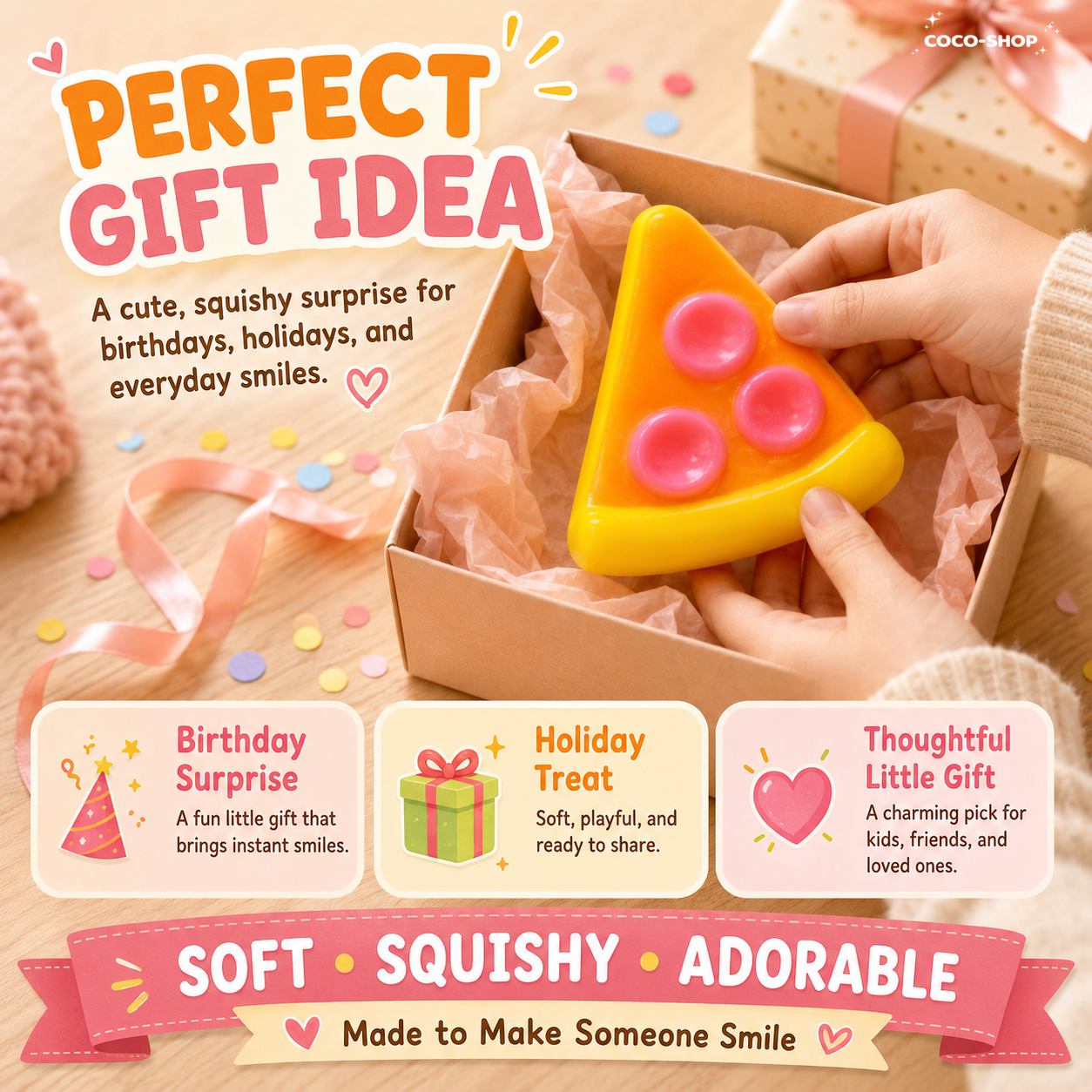 Cute Pizza Squishy Toy – Soft, Squeezable & Stress Relief Fun