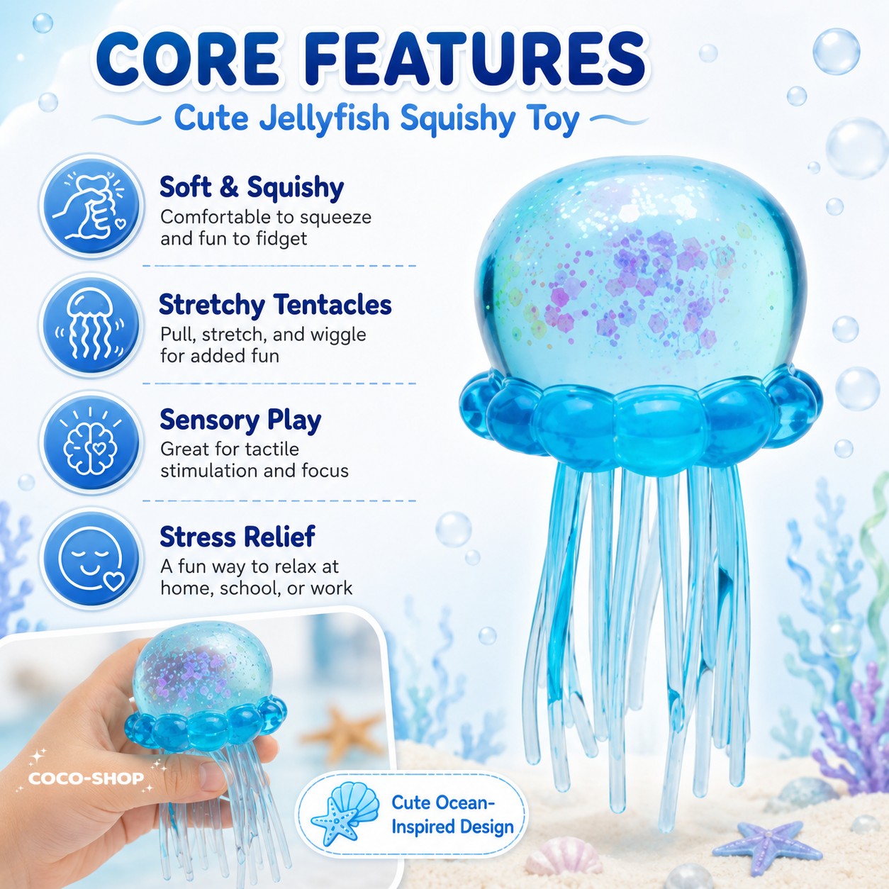 Cute Glitter Jellyfish Squishy Toy – Soft, Stretchy & Satisfying Stress Relief Fun