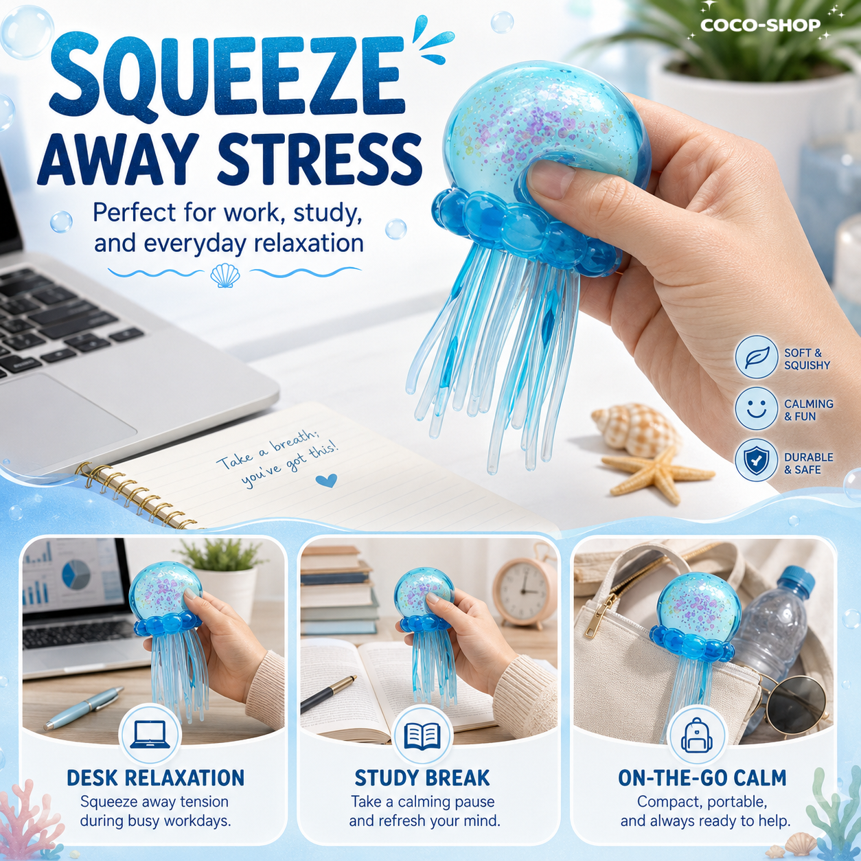 Cute Glitter Jellyfish Squishy Toy – Soft, Stretchy & Satisfying Stress Relief Fun