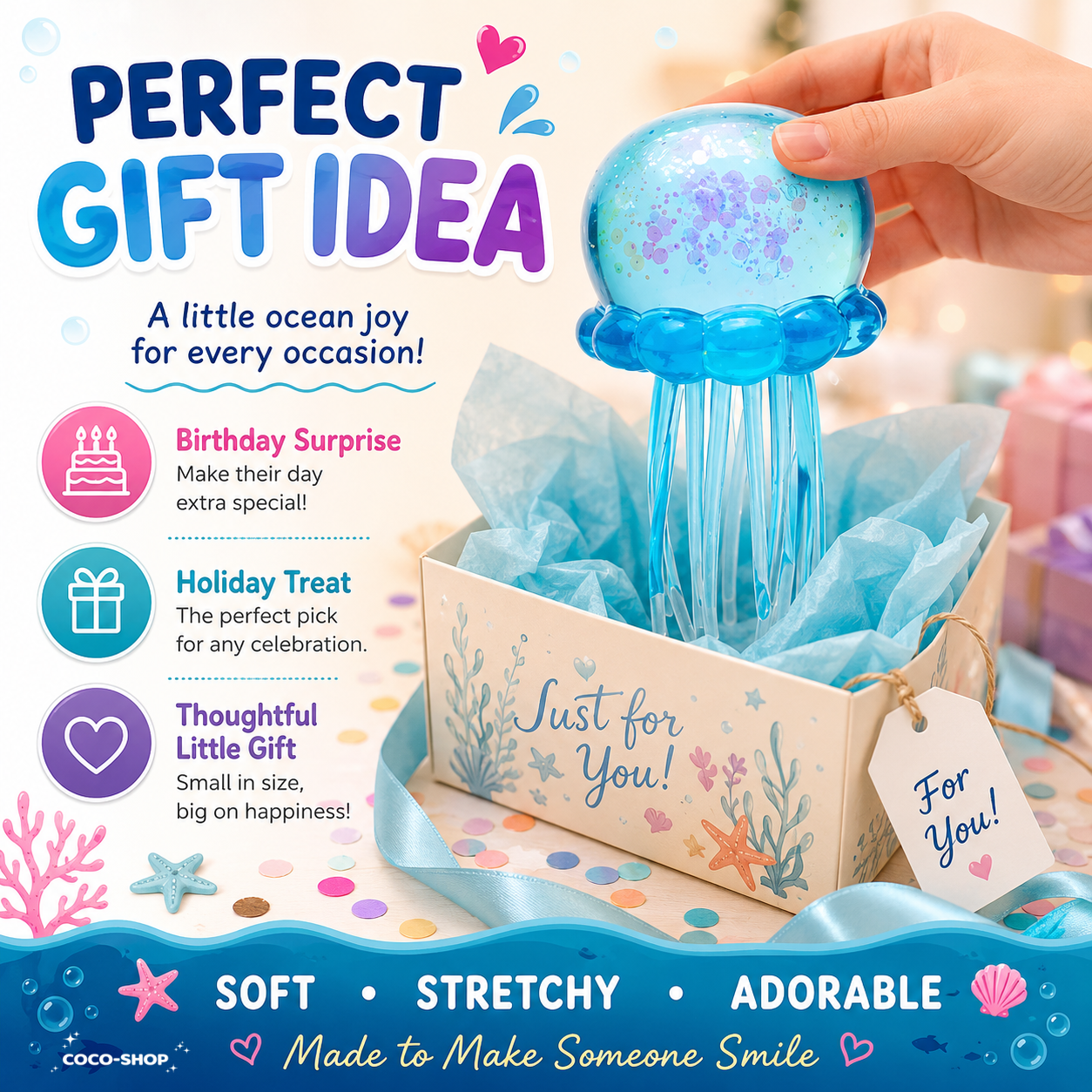Cute Glitter Jellyfish Squishy Toy – Soft, Stretchy & Satisfying Stress Relief Fun