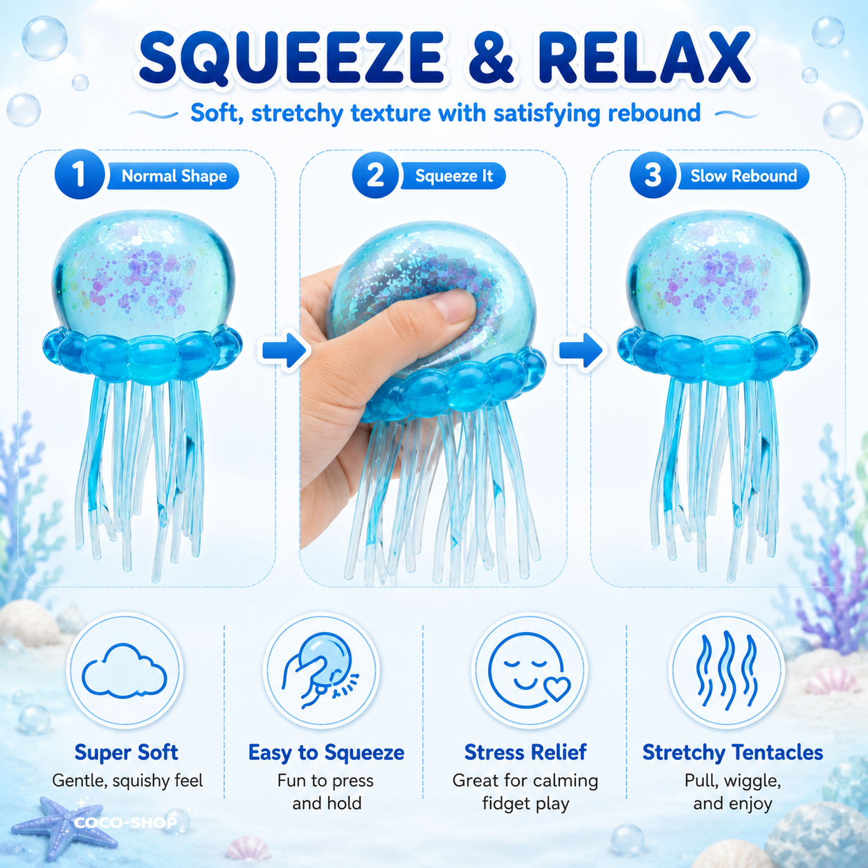 Cute Glitter Jellyfish Squishy Toy – Soft, Stretchy & Satisfying Stress Relief Fun