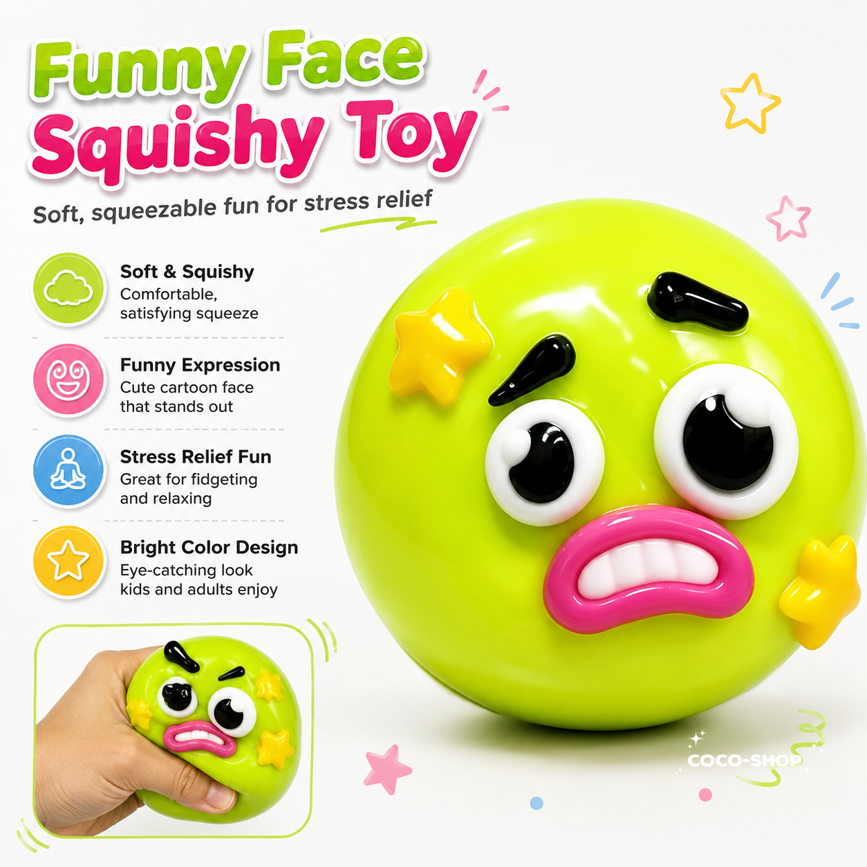 Funny Face Squishy Toy – Soft, Squeezable & Stress Relief Fun