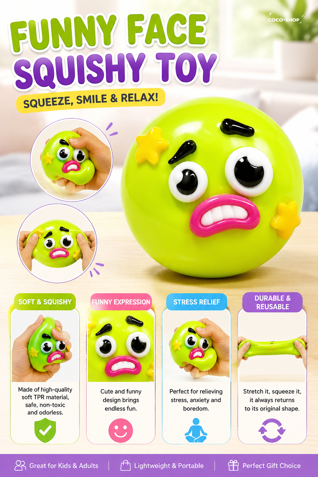 Funny Face Squishy Toy – Soft, Squeezable & Stress Relief Fun
