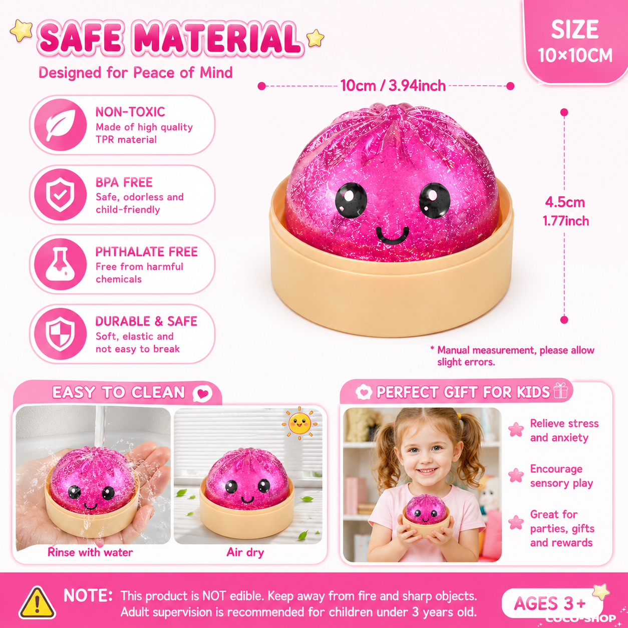 Cute Glitter Steamed Bun Squishy Toy – Soft, Sparkly & Stress Relief Fun