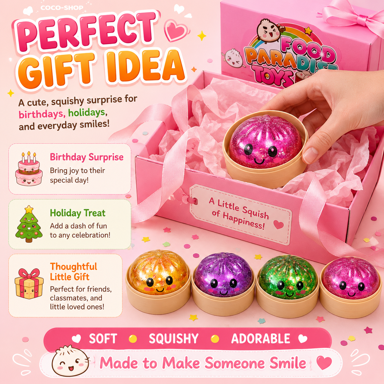 Cute Glitter Steamed Bun Squishy Toy – Soft, Sparkly & Stress Relief Fun