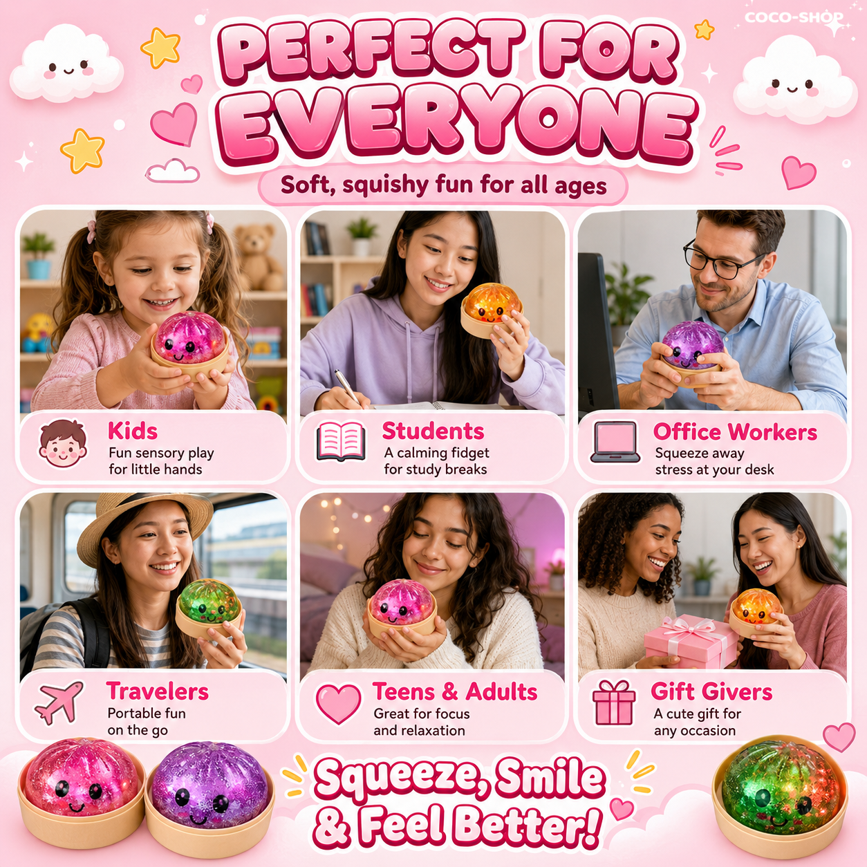 Cute Glitter Steamed Bun Squishy Toy – Soft, Sparkly & Stress Relief Fun