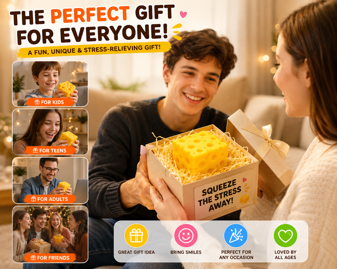 Cheese Cube Squishy Toy Stress Relief Sensory Fidget Gift