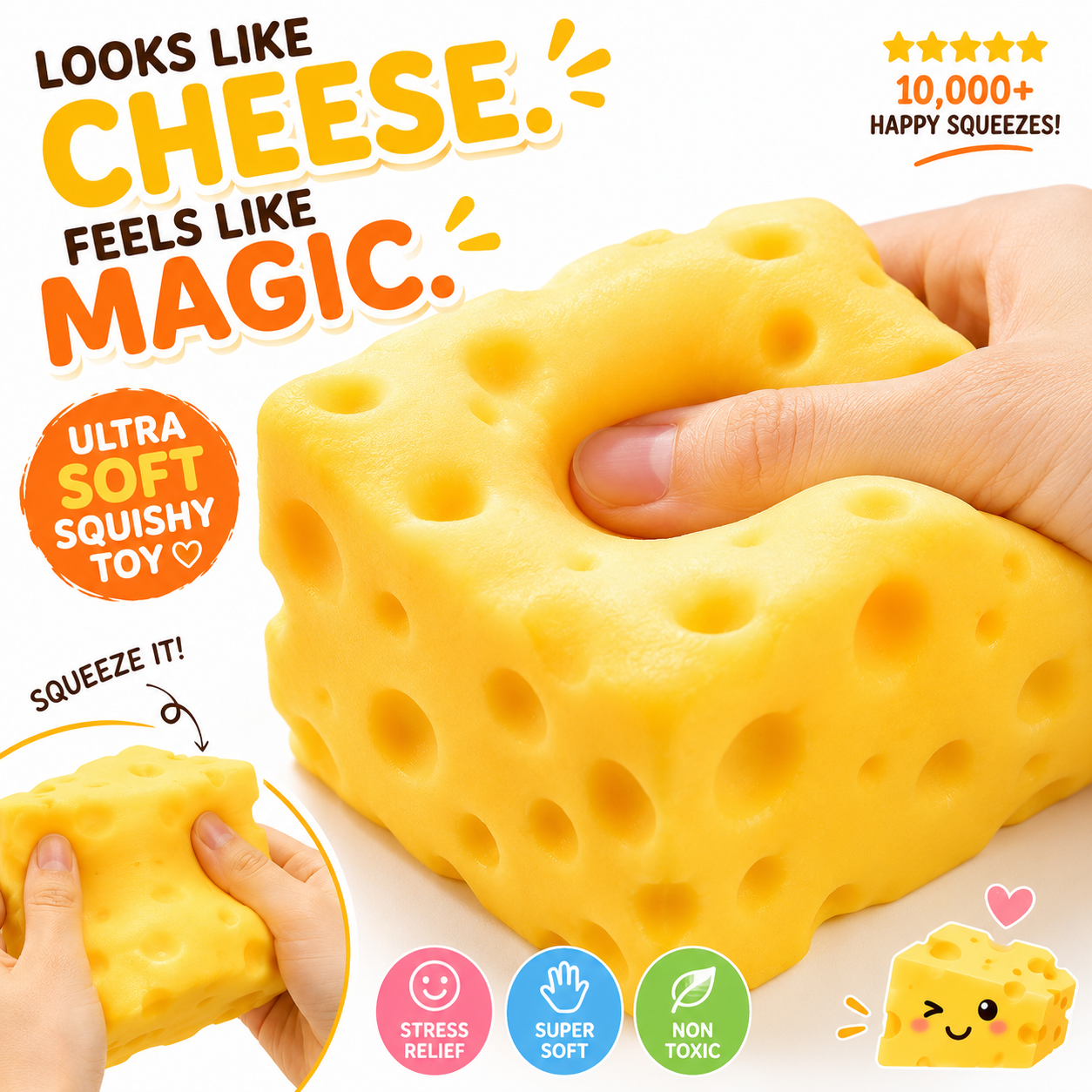 Cheese Cube Squishy Toy Stress Relief Sensory Fidget Gift
