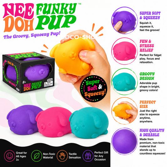 Funky Pup Squishy Stress Relief Toy Soft Squeeze Puppy Fidget Toy for Kids and Adults