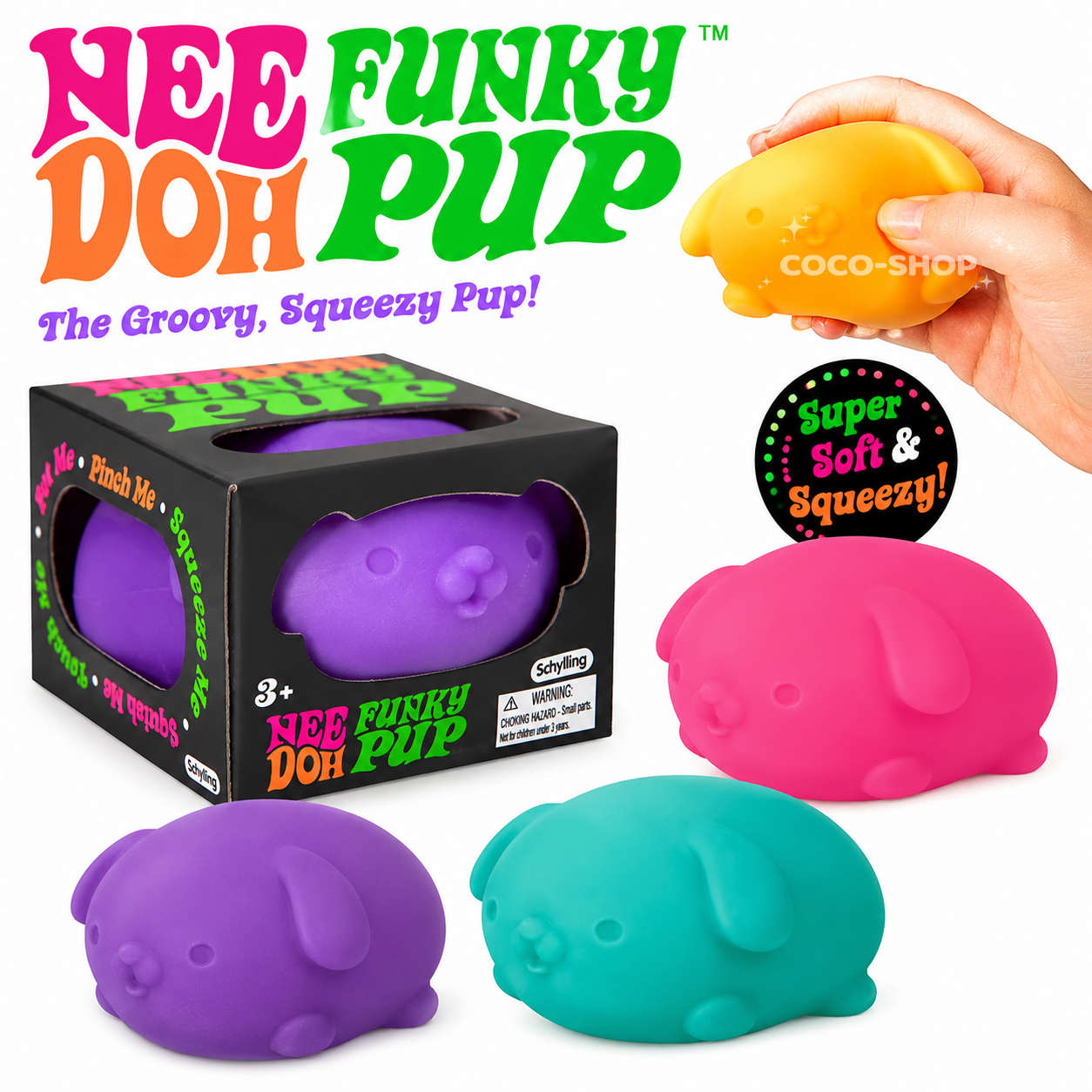 Funky Pup Squishy Stress Relief Toy Soft Squeeze Puppy Fidget Toy for Kids and Adults
