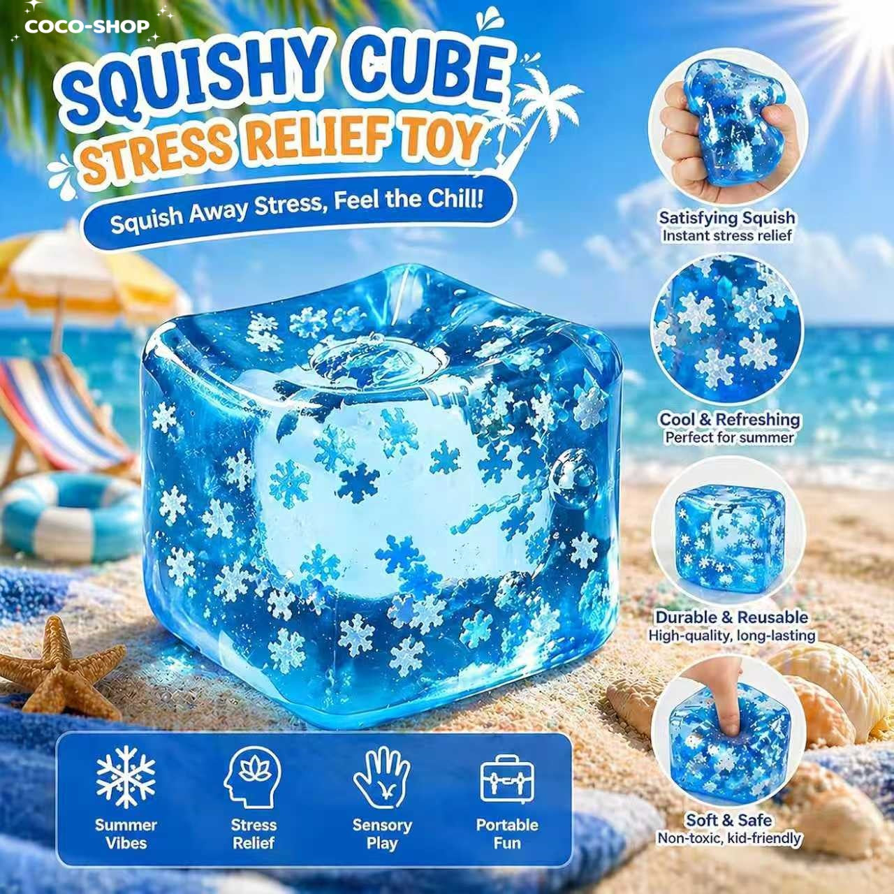Cooling Squishy Stress Relief Cube – Soft Sensory Fidget Toy for Relaxation, Focus & Summer Fun