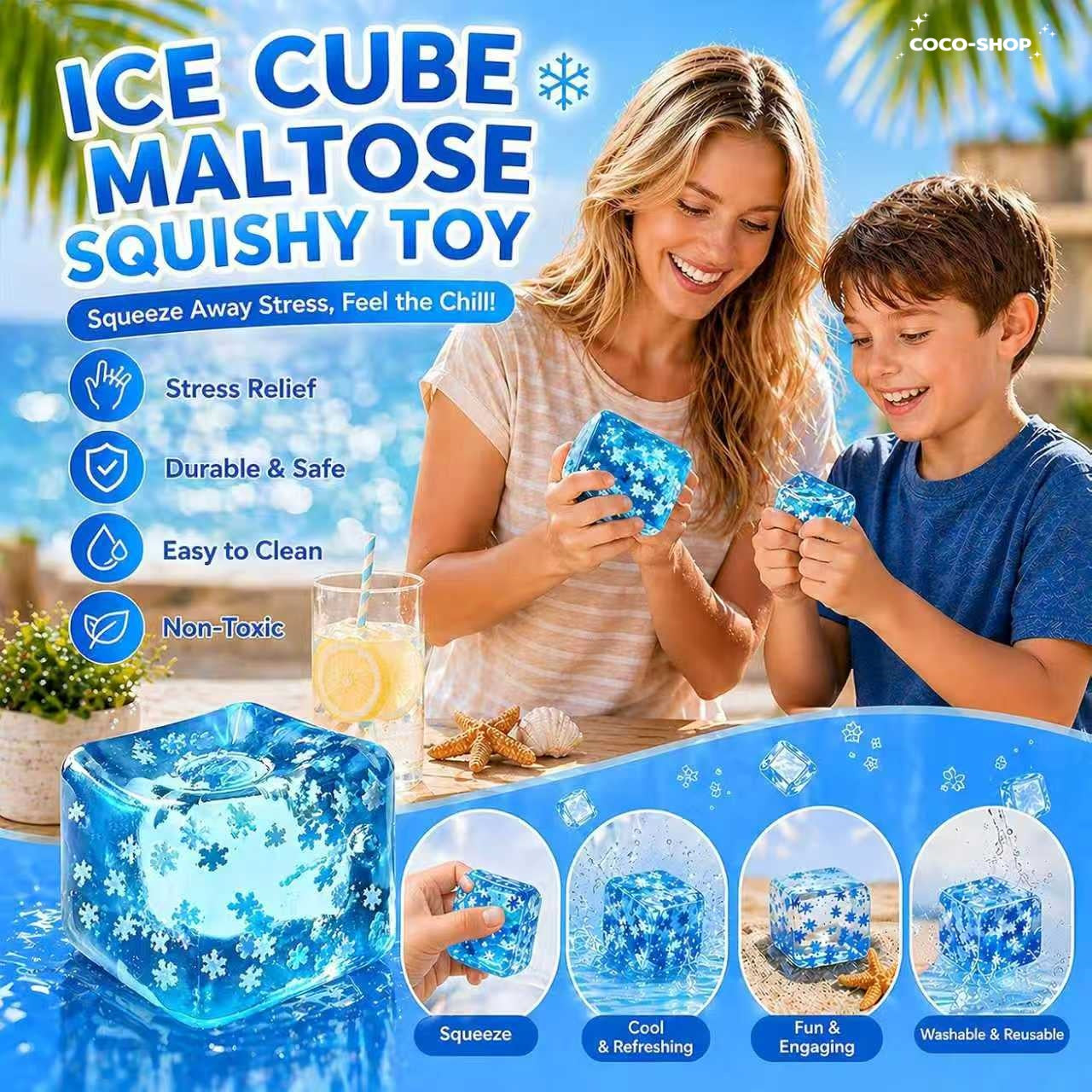 Cooling Squishy Stress Relief Cube – Soft Sensory Fidget Toy for Relaxation, Focus & Summer Fun