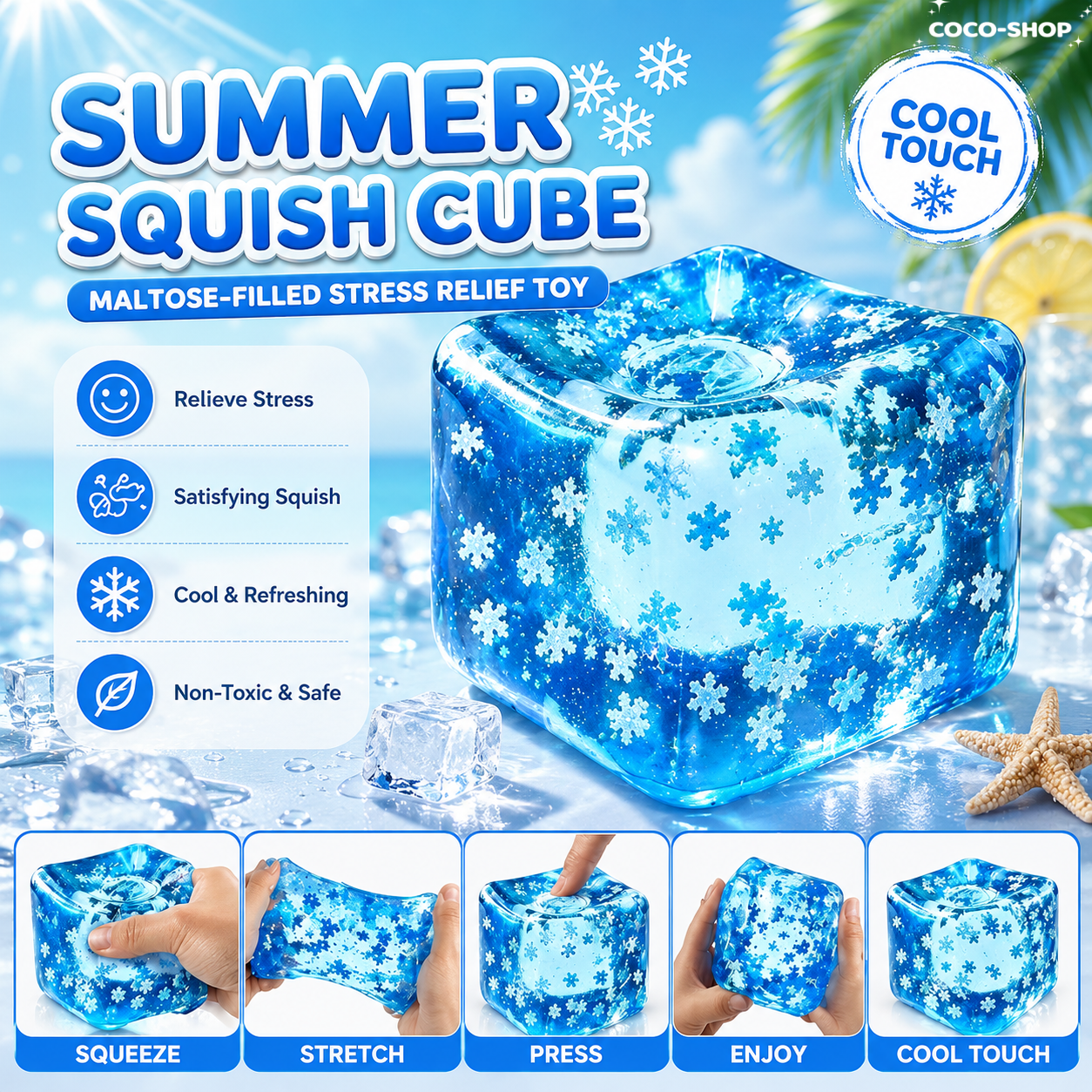 Cooling Squishy Stress Relief Cube – Soft Sensory Fidget Toy for Relaxation, Focus & Summer Fun
