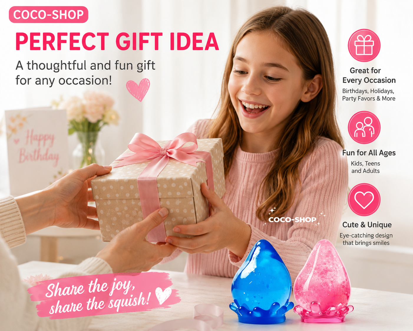 Water Drop Squishy Toy – Soft Sensory Stress Relief Toy with Glitter Gel Design