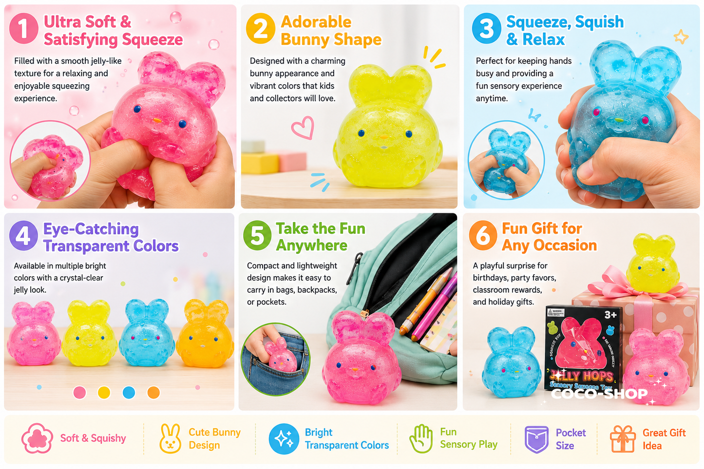 Jelly Bunny Squishy Toy – Soft, Cute & Stress Relief Fun