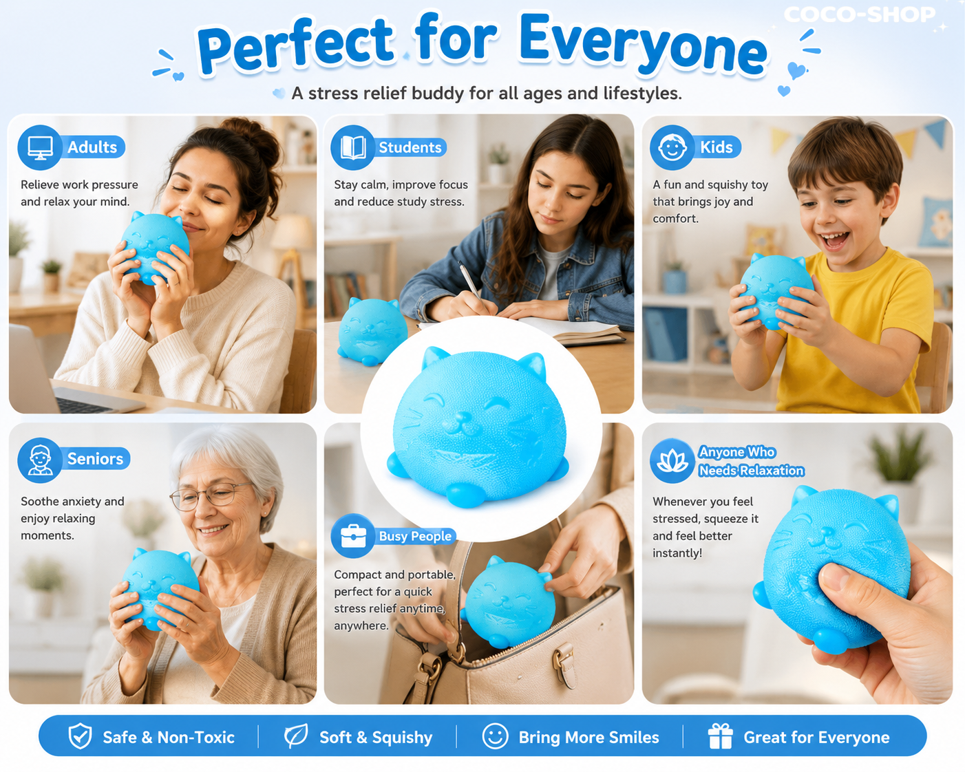 Cute Cat Squishy Stress Relief Toy – Soft Sensory Fidget Toy for Relaxation and Stress Relief