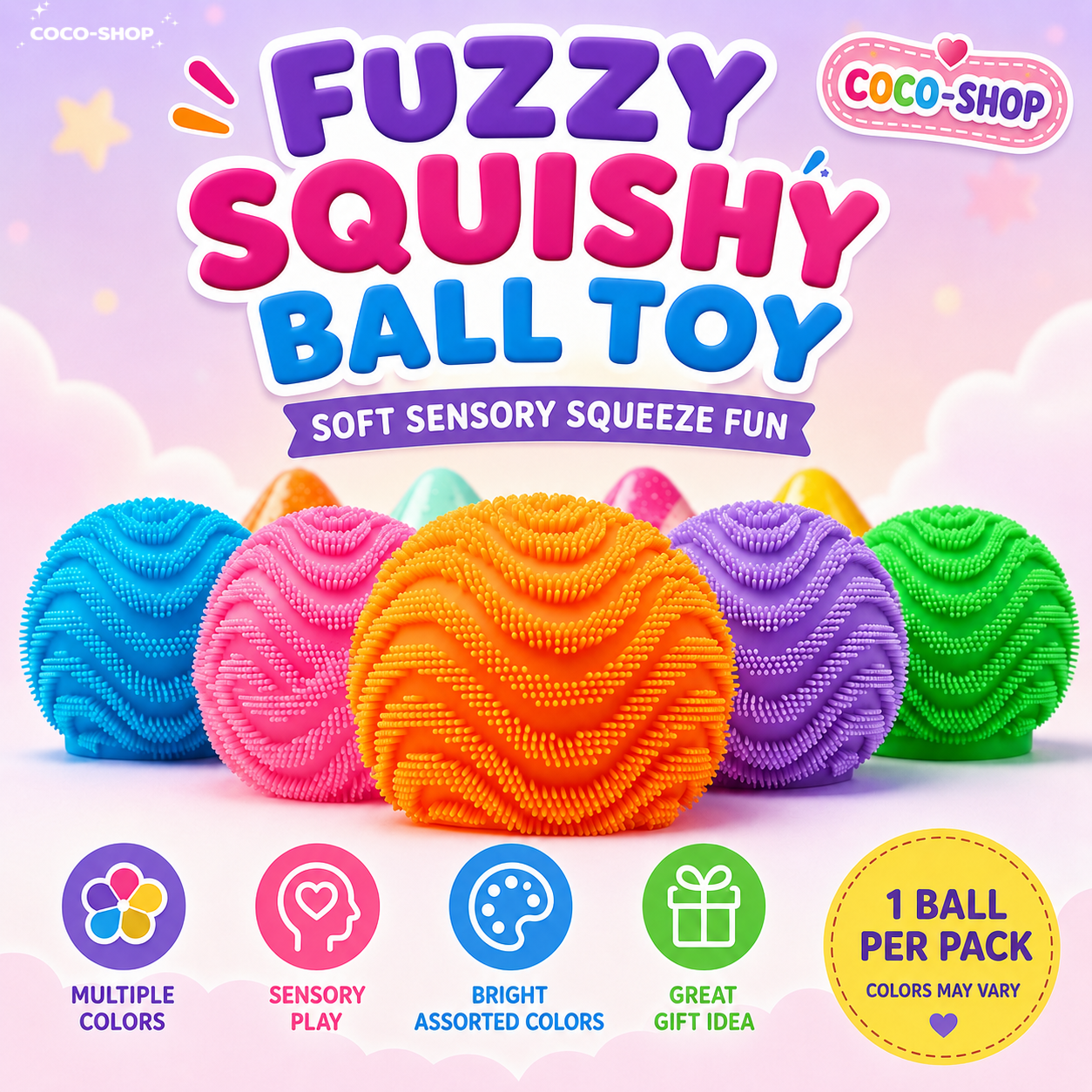 Fuzzy Sensory Stress Ball – Soft Spiky Fidget Toy for Stress Relief, Focus & Sensory Play