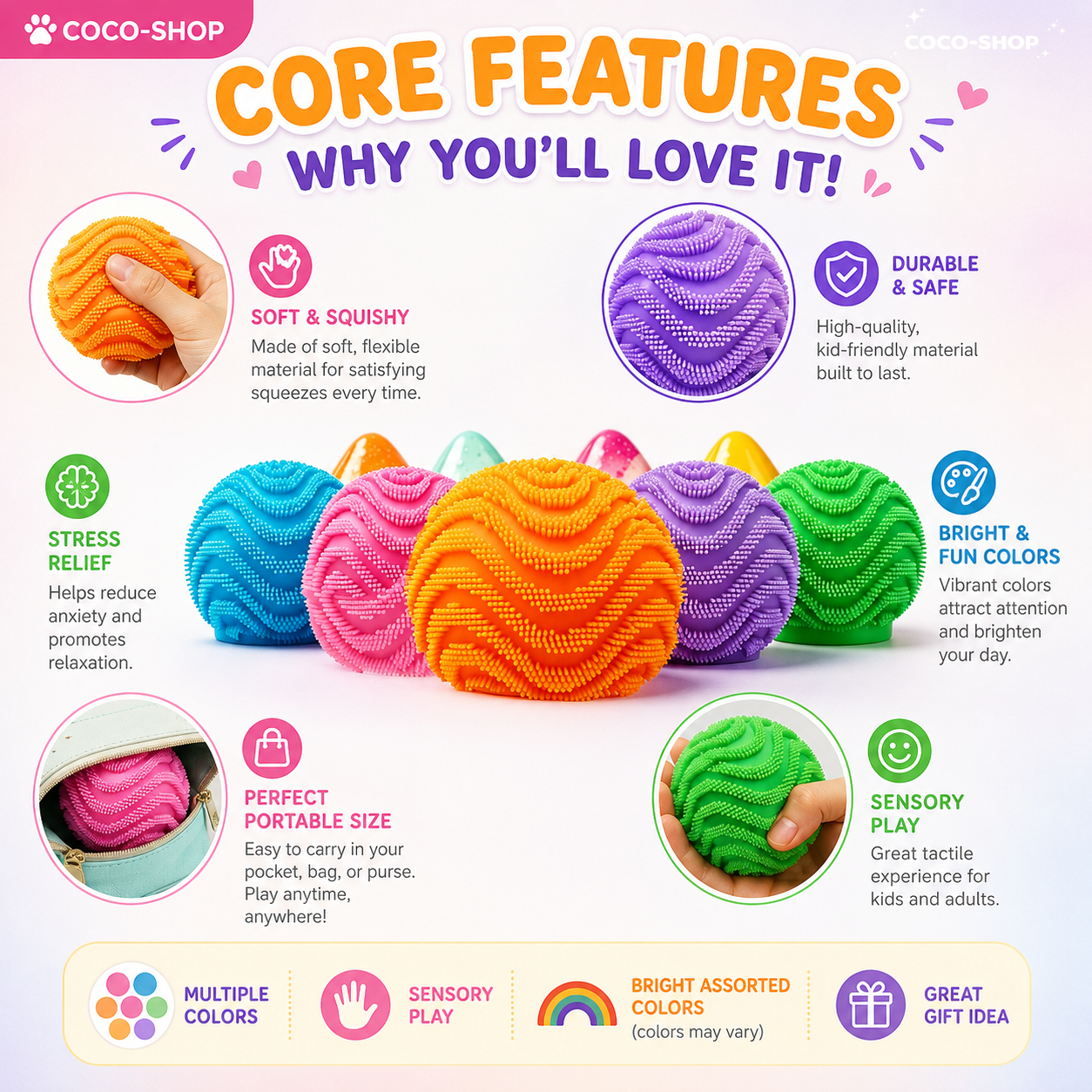 Fuzzy Sensory Stress Ball – Soft Spiky Fidget Toy for Stress Relief, Focus & Sensory Play