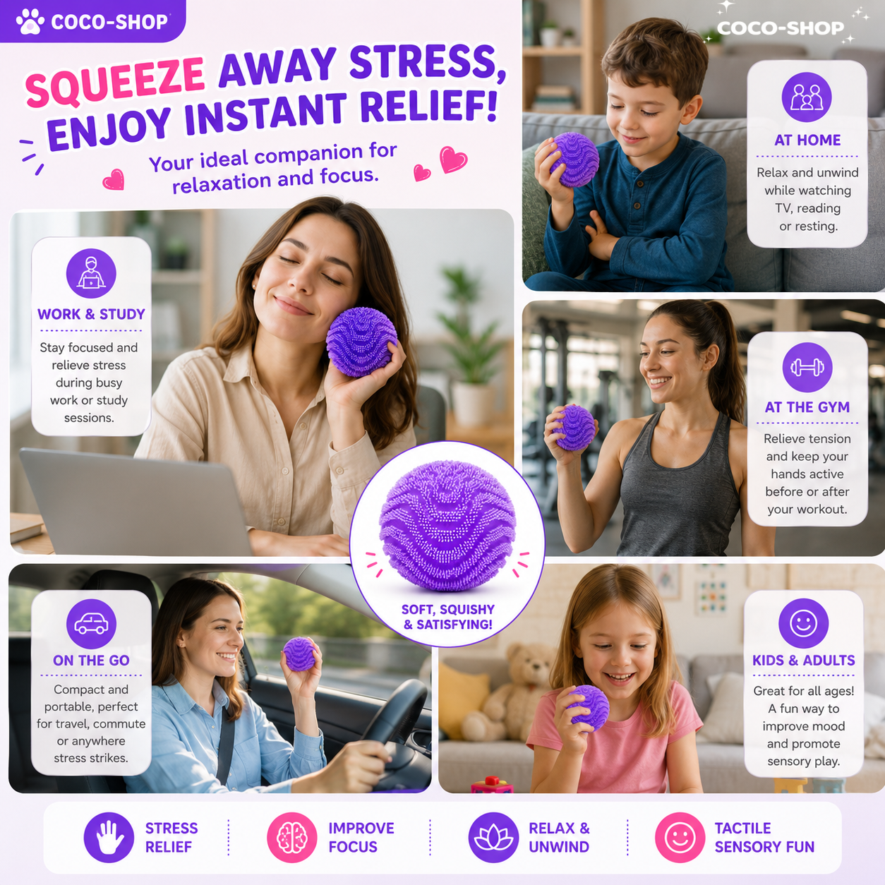 Fuzzy Sensory Stress Ball – Soft Spiky Fidget Toy for Stress Relief, Focus & Sensory Play
