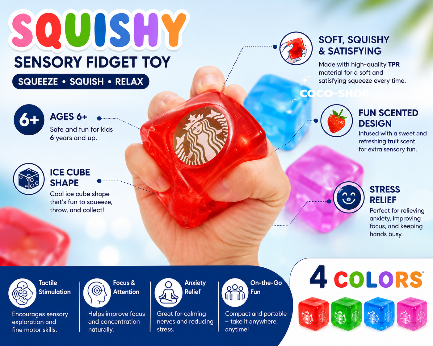 Squishy Ice Cube Toy – Soft, Squeezable & Stress Relief Fun