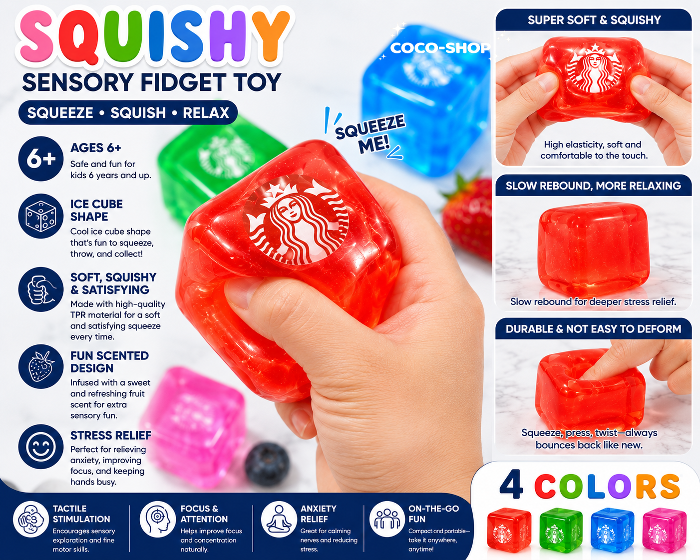 Squishy Ice Cube Toy – Soft, Squeezable & Stress Relief Fun