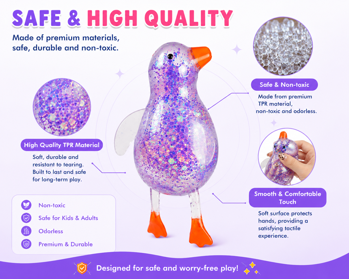Glitter Squishy Duck – Stretch, Squeeze & Relax