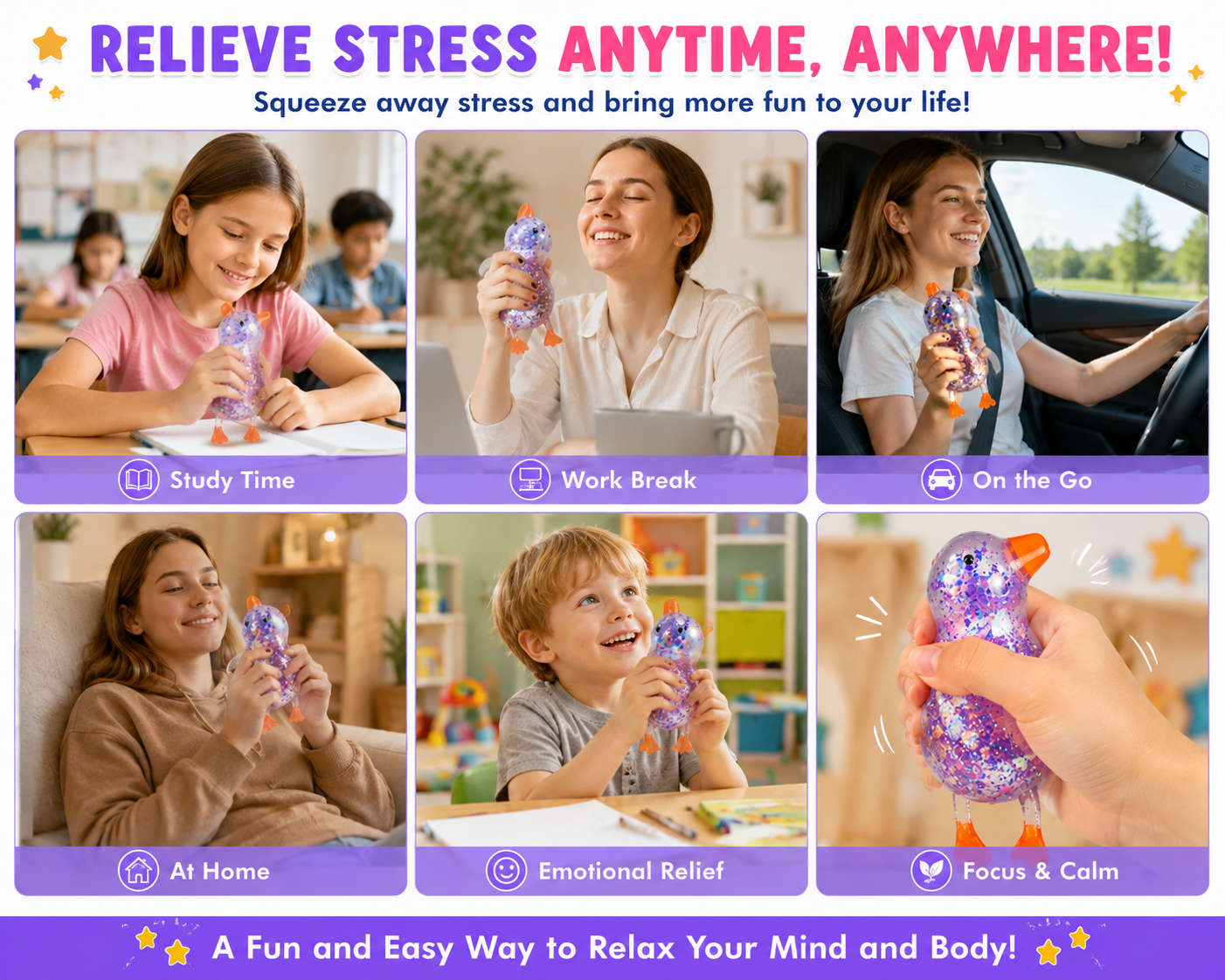 Glitter Squishy Duck – Stretch, Squeeze & Relax