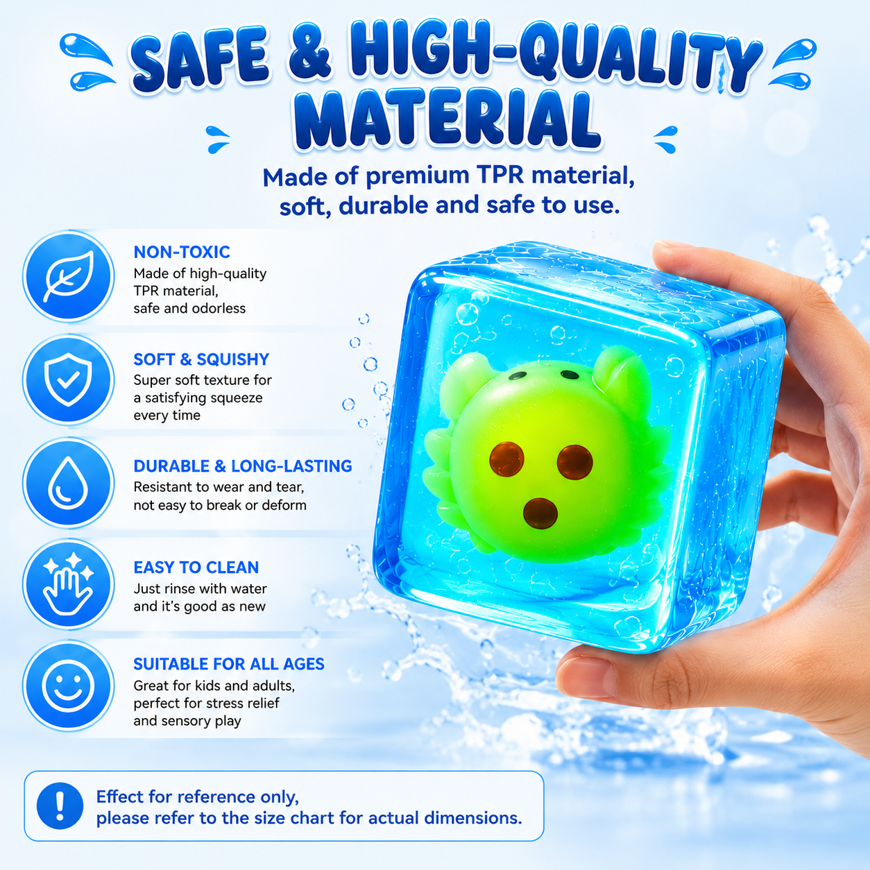 Water Sensory Squishy Cube Glow in The Dark Stress Relief Fidget Toy for Kids and Adults