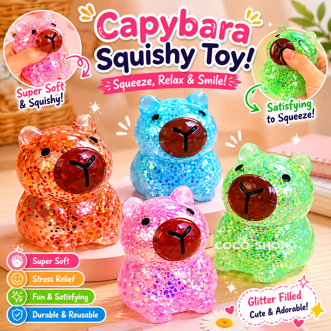 Cute Capybara Squishy Toy Stress Relief Fidget Toy for Kids Teens and Adults