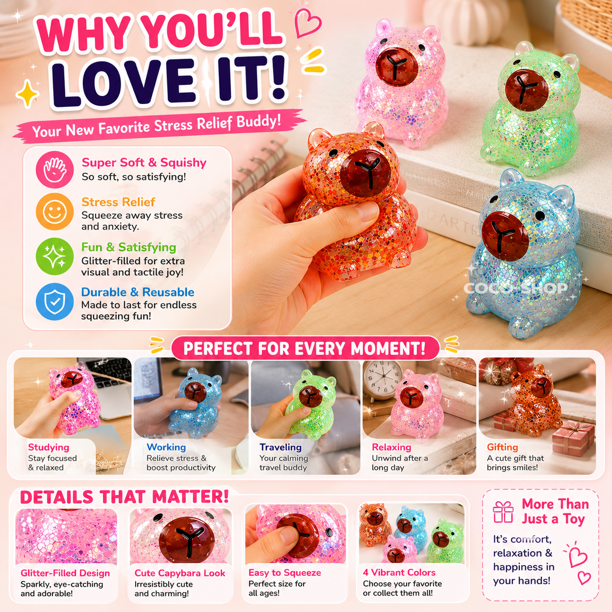 Cute Capybara Squishy Toy Stress Relief Fidget Toy for Kids Teens and Adults