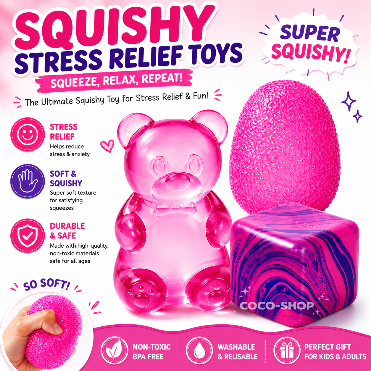 Cute Squishy Stress Relief Toy – Soft Squeeze Fidget Toy for Kids & Adults