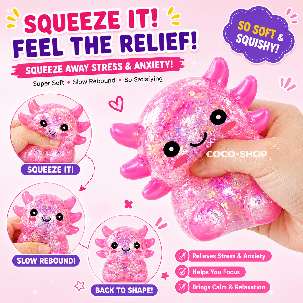 Axolotl Squishy Toy Stress Relief Fidget Toy for Kids and Adults