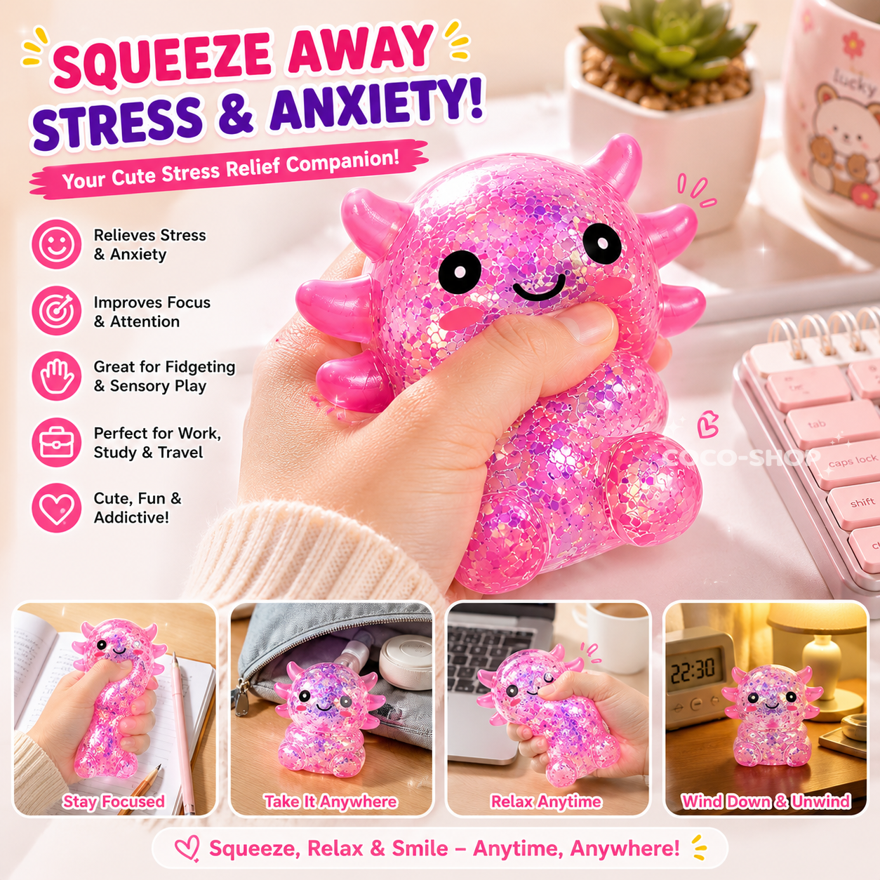 Axolotl Squishy Toy Stress Relief Fidget Toy for Kids and Adults