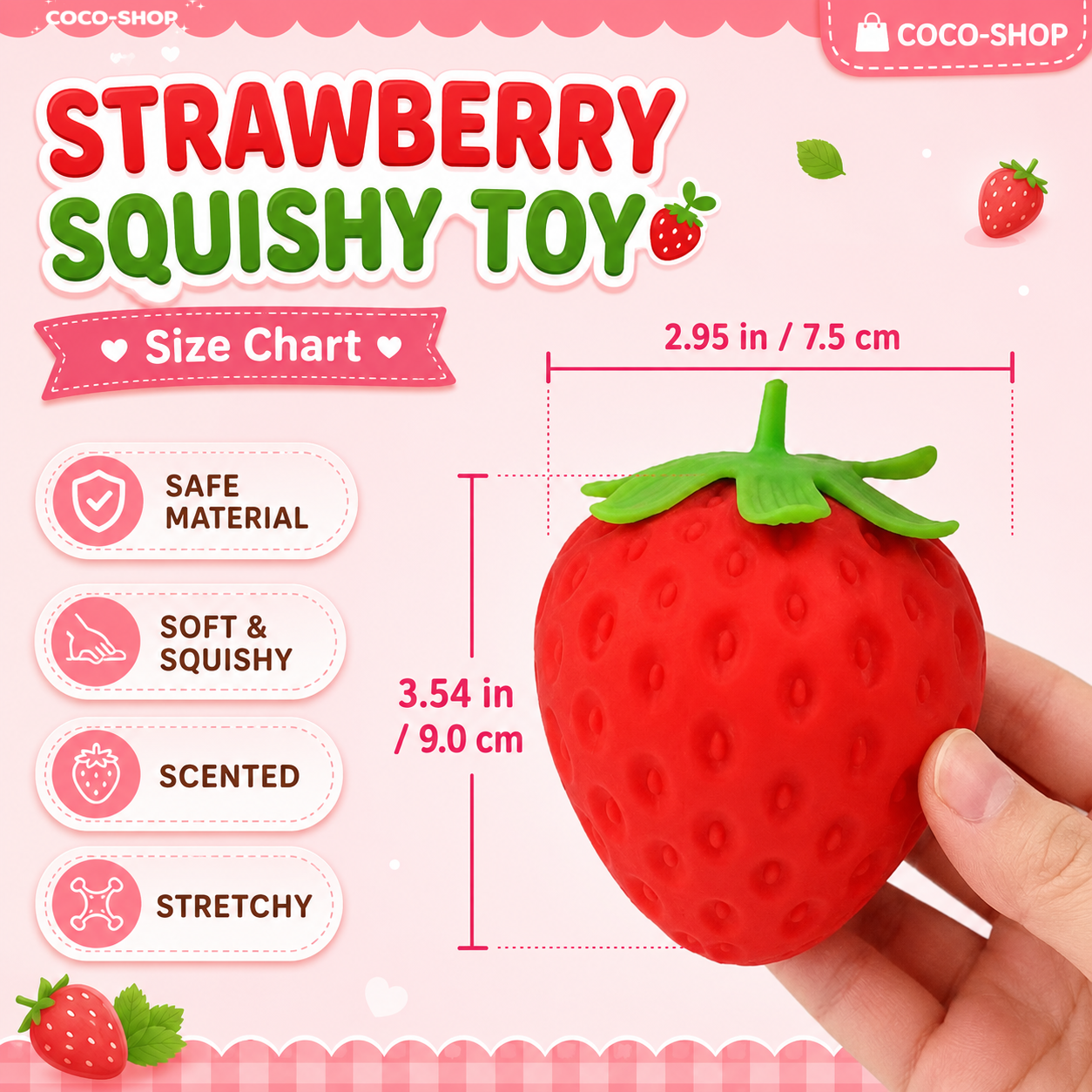 Strawberry Squishy Toy Stress Relief Fidget Toy Soft Squeeze Sensory Toy