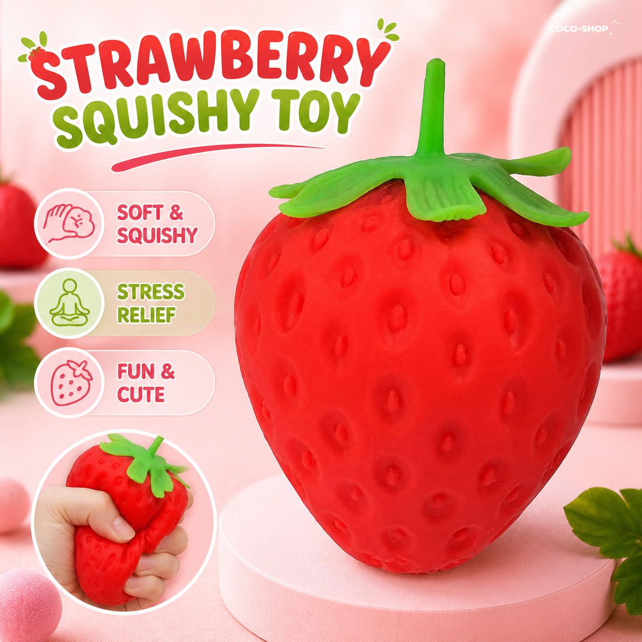 Strawberry Squishy Toy Stress Relief Fidget Toy Soft Squeeze Sensory Toy