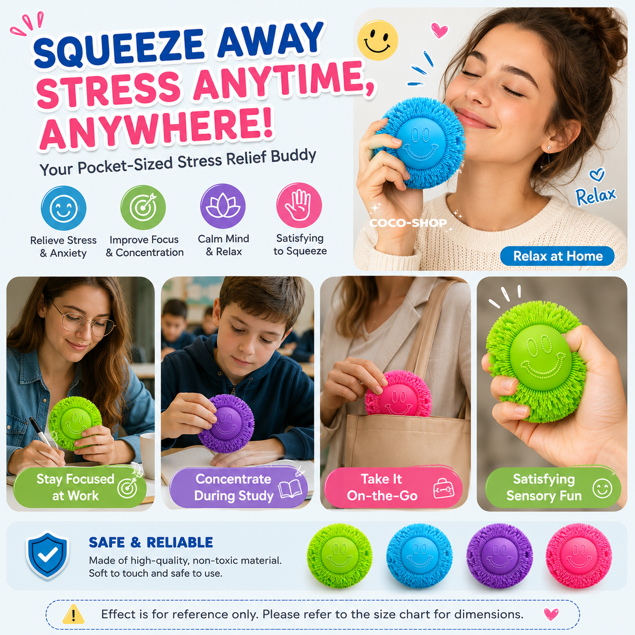 Smiley Puffer Ball Stress Relief Sensory Fidget Toy for Kids and Adults