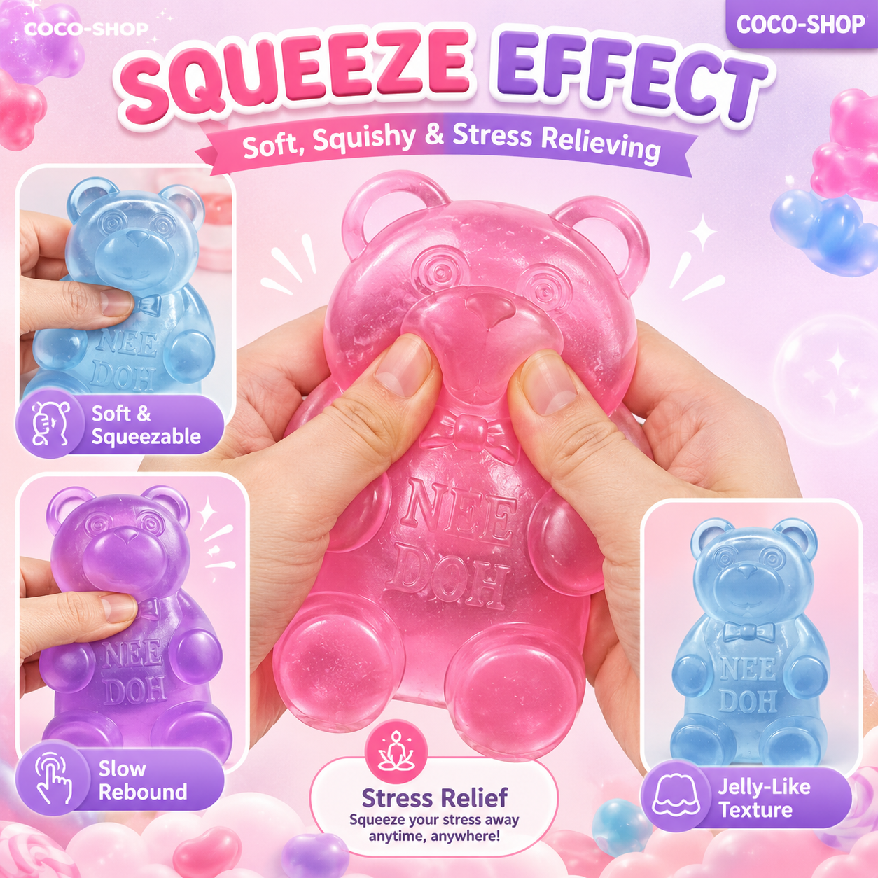 Sparkly Gummy Bear Squishy – Sweet, Soft & Satisfying to Squeeze