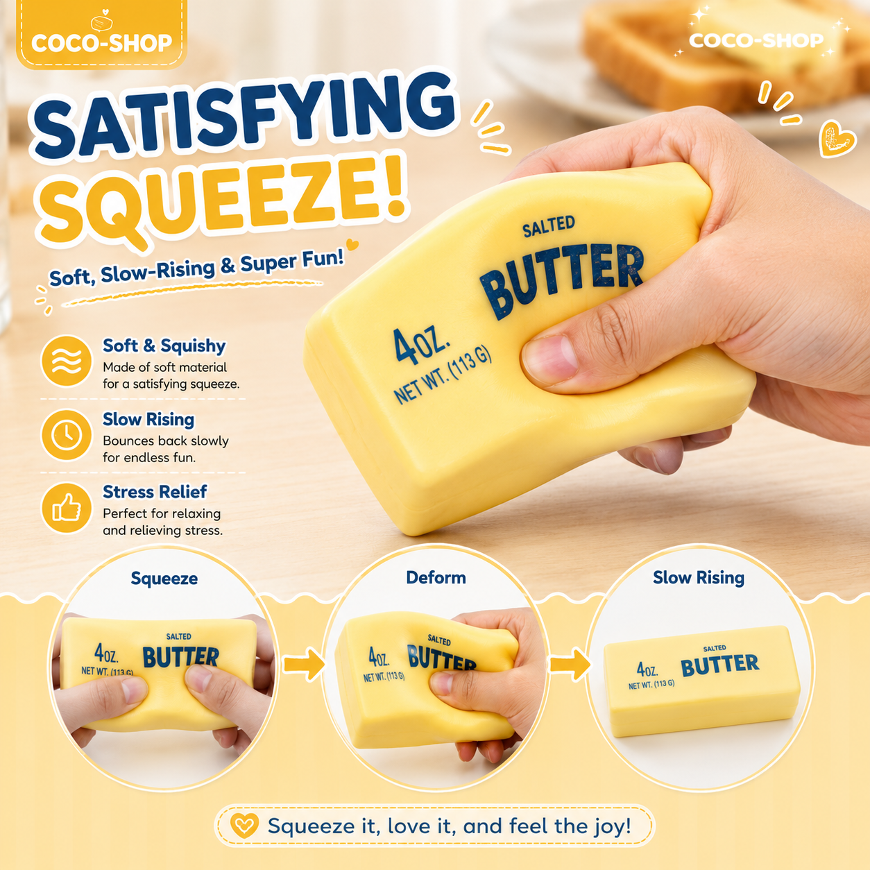 Butter Squishy Toy Stress Relief Fidget Toy Soft Squeeze Sensory Toy