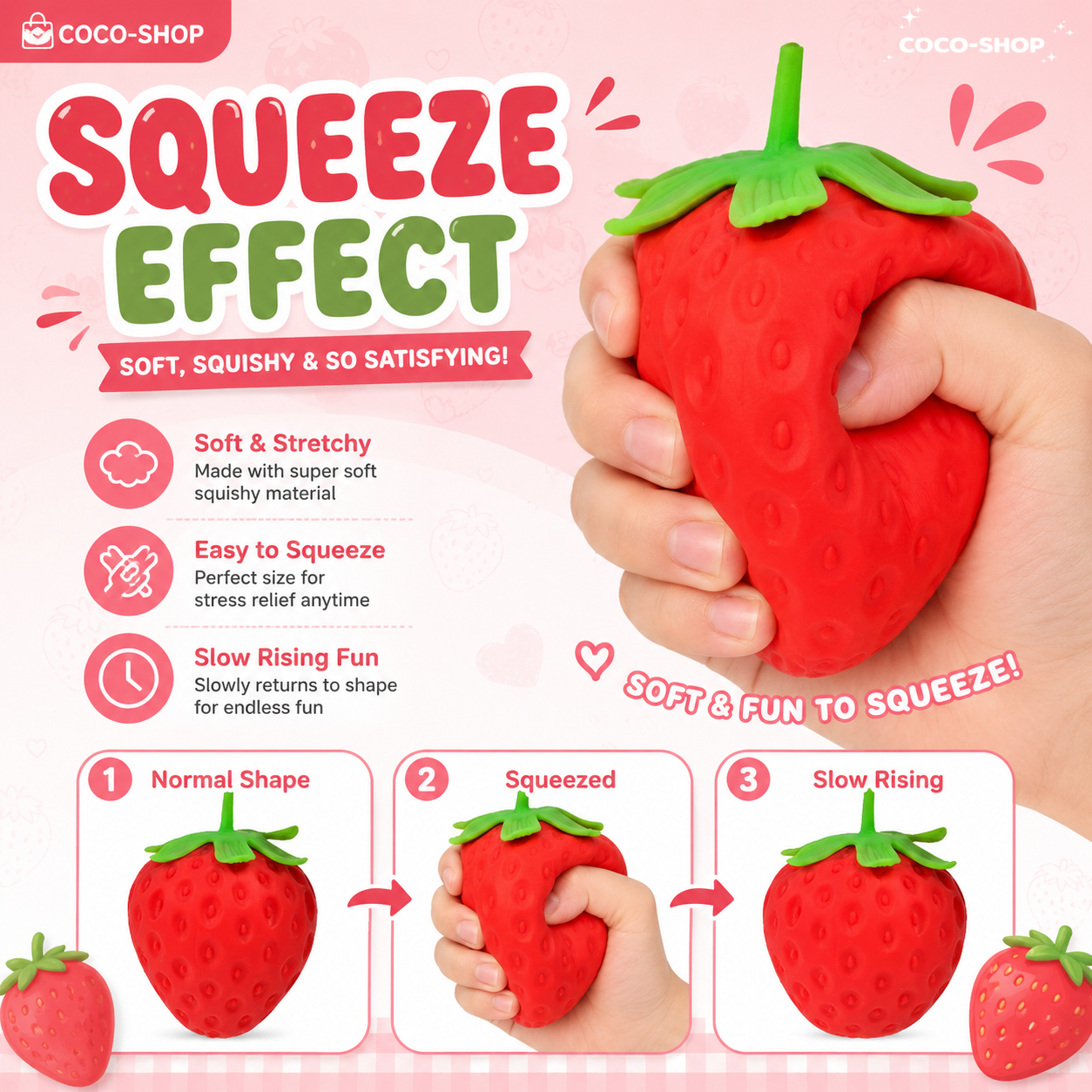 Strawberry Squishy Toy Stress Relief Fidget Toy Soft Squeeze Sensory Toy