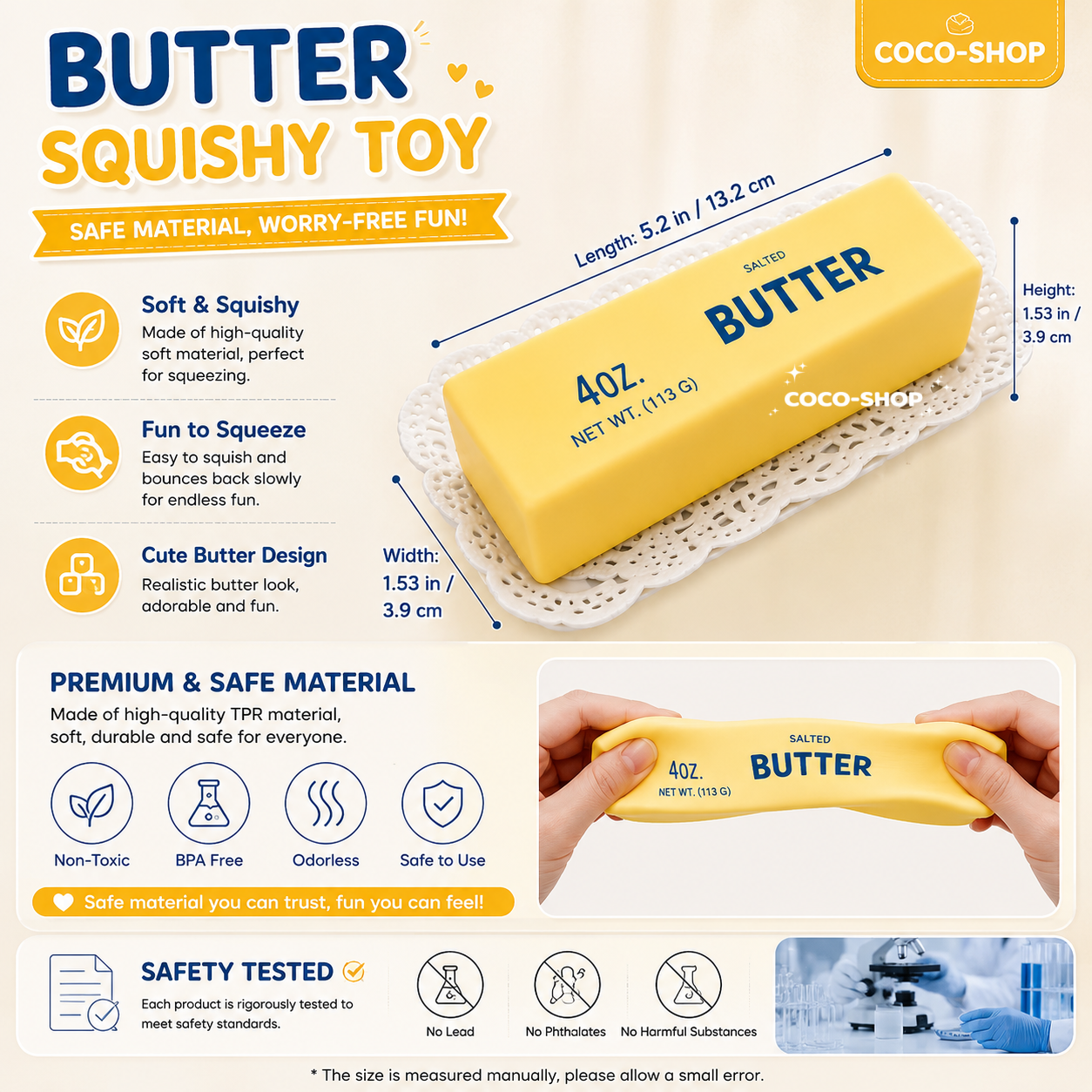 Butter Squishy Toy Stress Relief Fidget Toy Soft Squeeze Sensory Toy