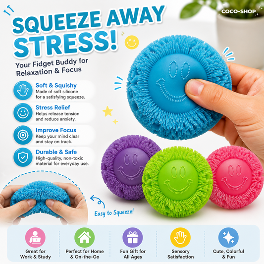 Smiley Puffer Ball Stress Relief Sensory Fidget Toy for Kids and Adults